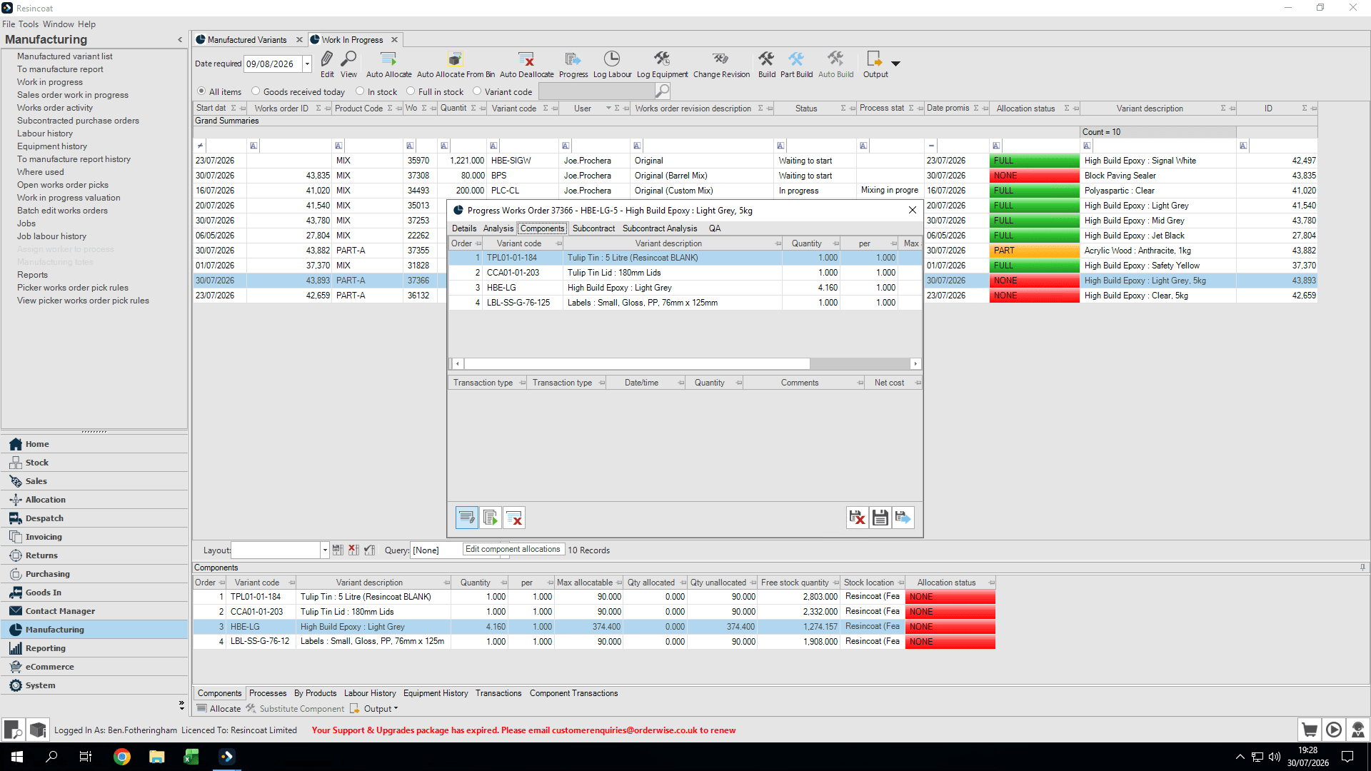 Step #18: Click Edit Component Allocations at the bottom of the screen.