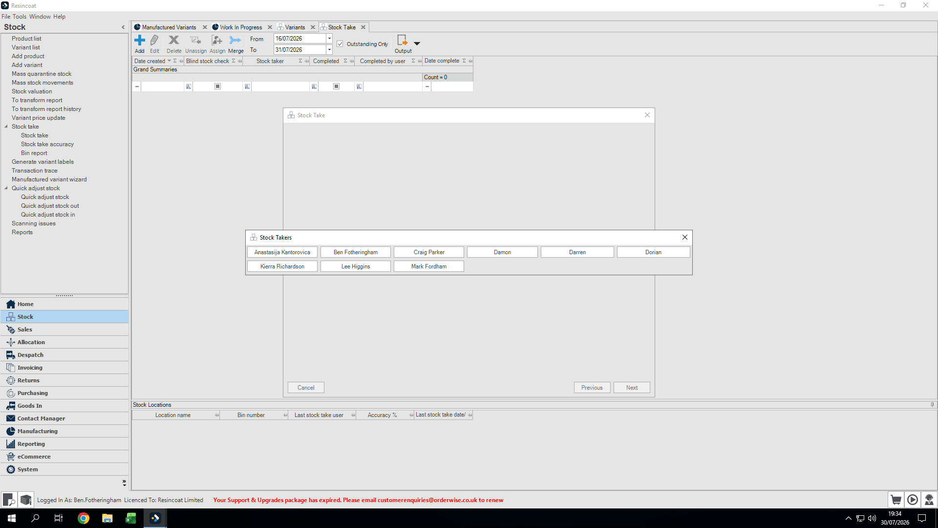 Step #42: Assign the stock take to the relevant staff member.