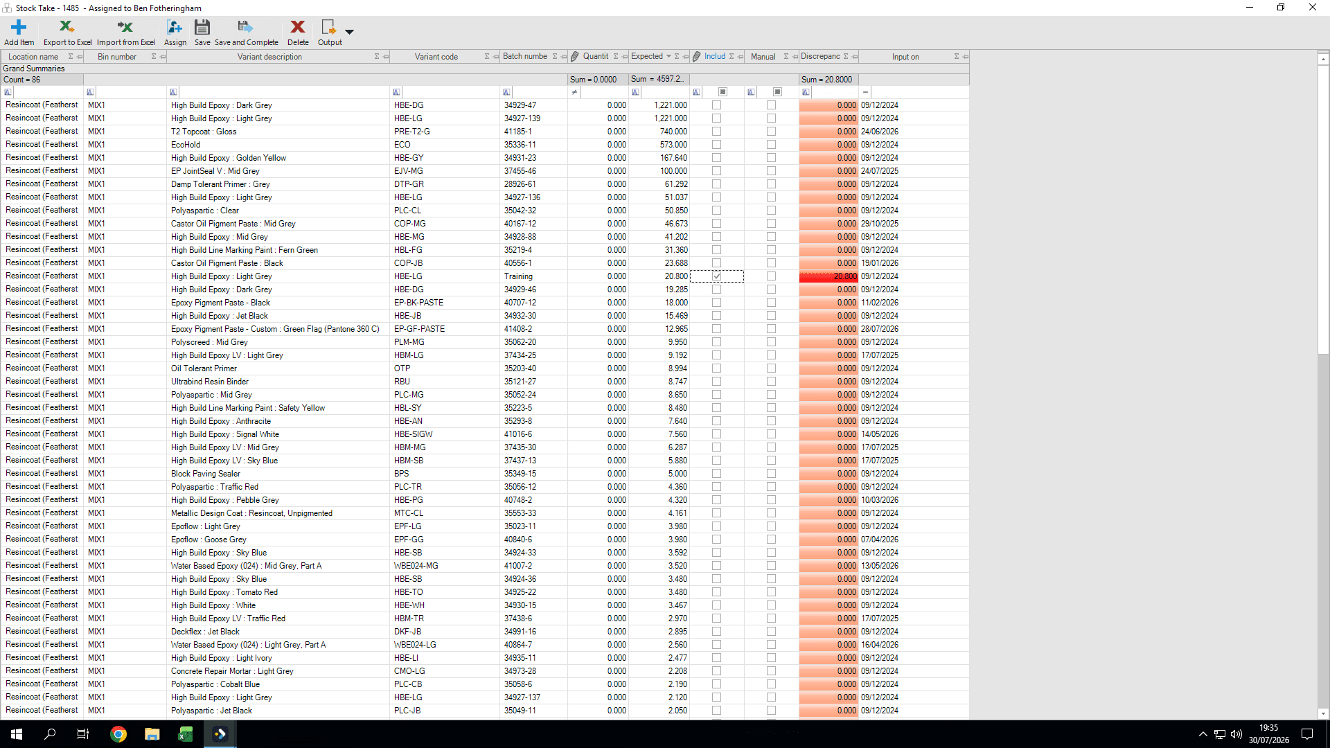 Step #44: Leave the counted quantity at 0.000. This logs the remaining amount as scrapped or lost material.