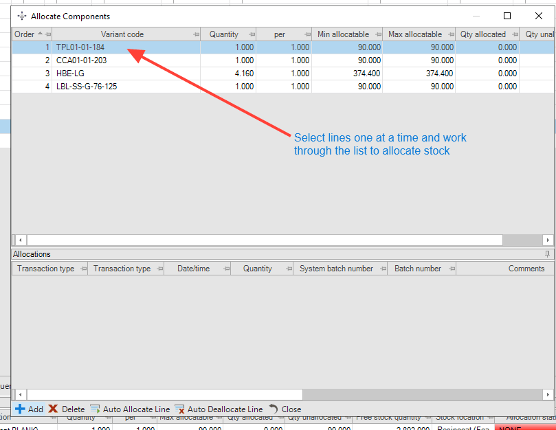 Step #19: Select a component line (like tins) and click Add.