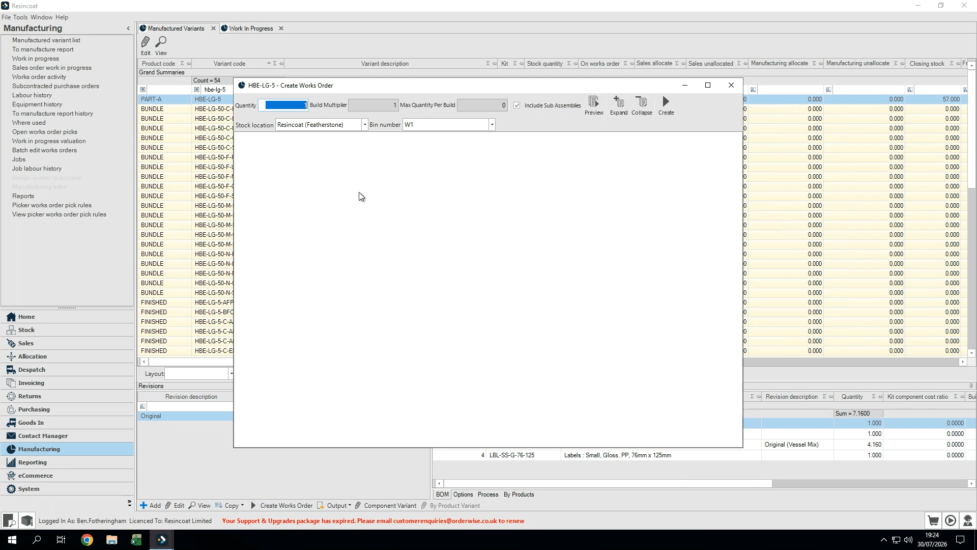 Step #7: Type the expected production quantity (e.g., "90").