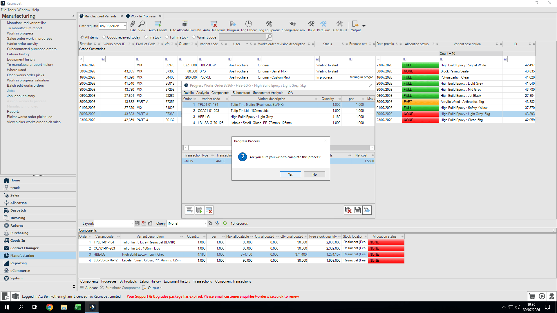 Step #25: Click Yes to progress past the allocation process step.