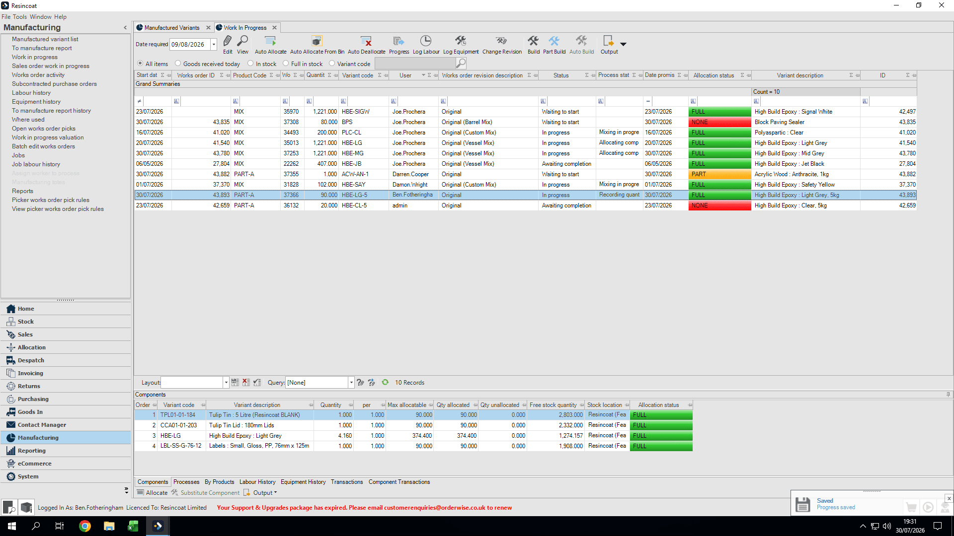 Step #27: Double-click the active Works Order.