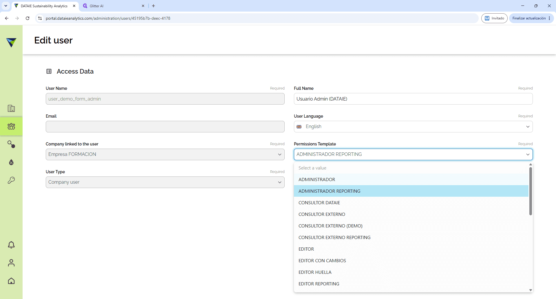 Step #5: Click on ADMINISTRADOR in the dropdown list.