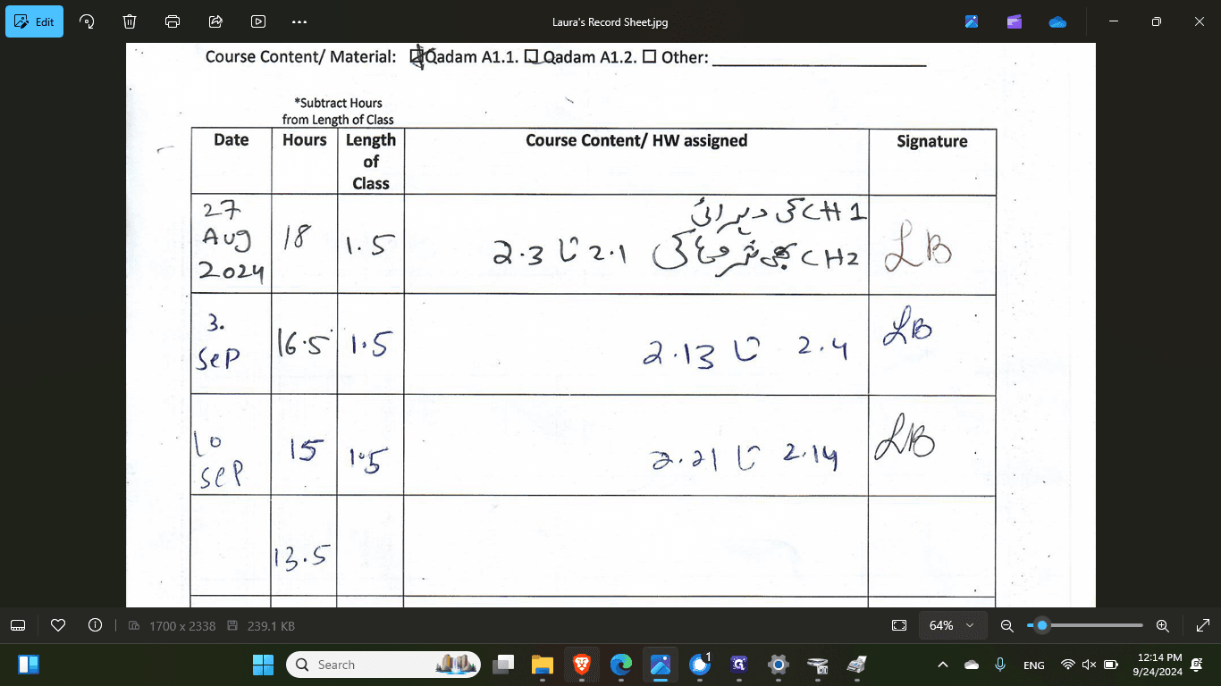 Step #7: On September 3rd and September 10th, each class was 1.5 hours. That's a total of three hours of class.