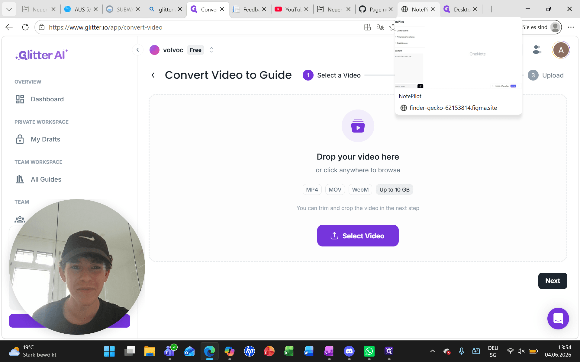 Step #2: Wechseln Sie in den Browser-Tab mit der NotePilot-Zwischenversion.