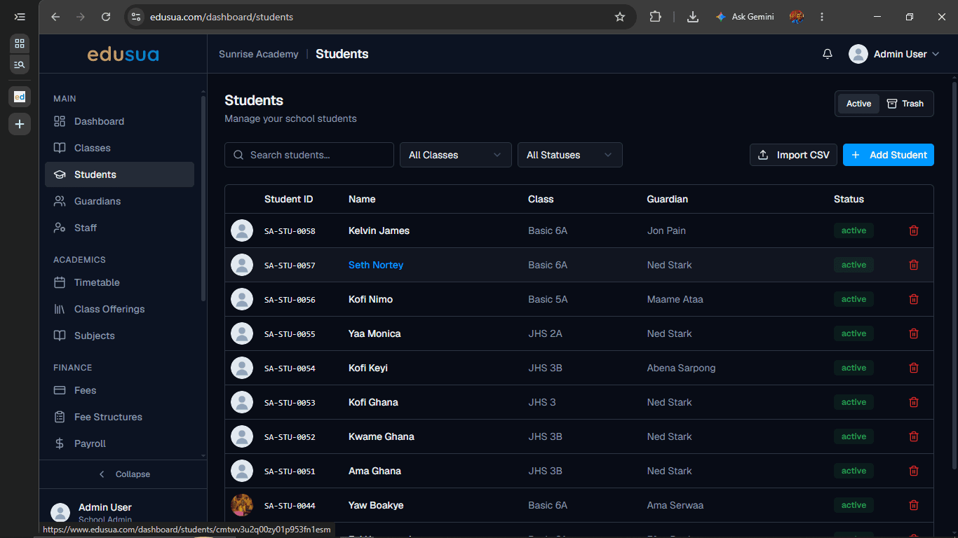 Step #1: Click on the student's name in the Students table.