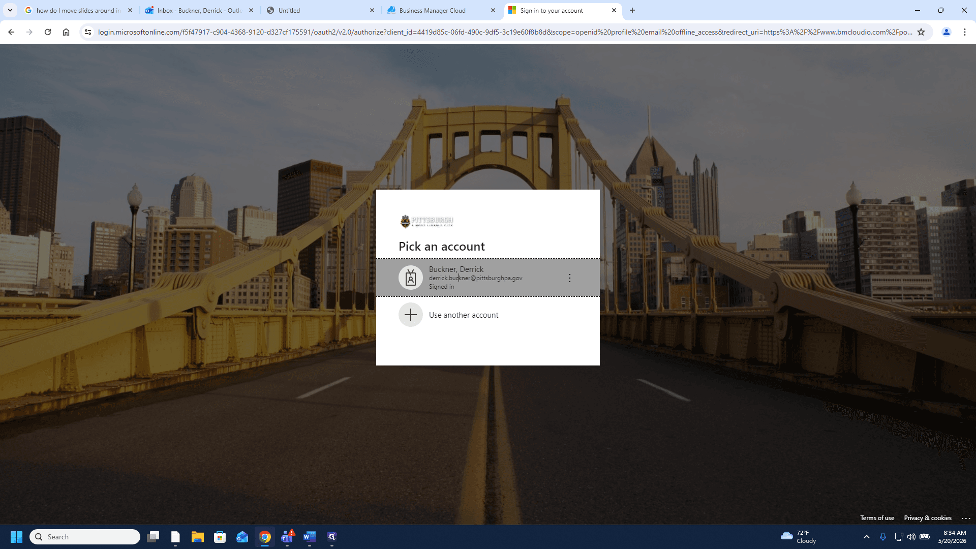 Step #2: Select your account to authenticate through the single sign-on portal.
