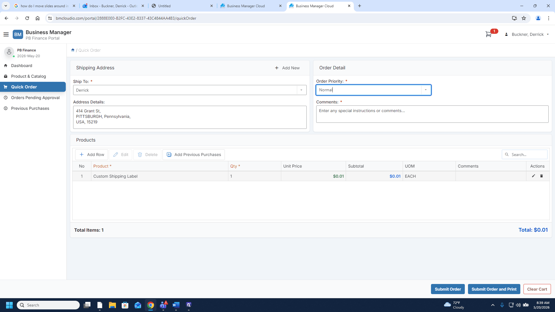 Step #14: Set the order priority to Normal.