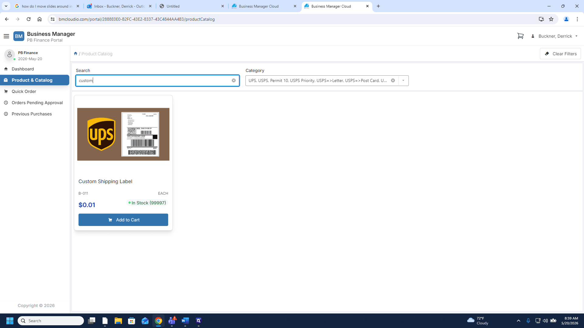 Step #12: Click Add to Cart on the Custom Shipping Label product.