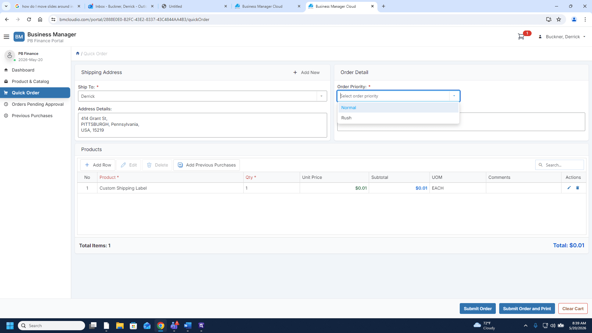 Step #8: Click the Order Priority dropdown and choose your priority level.
