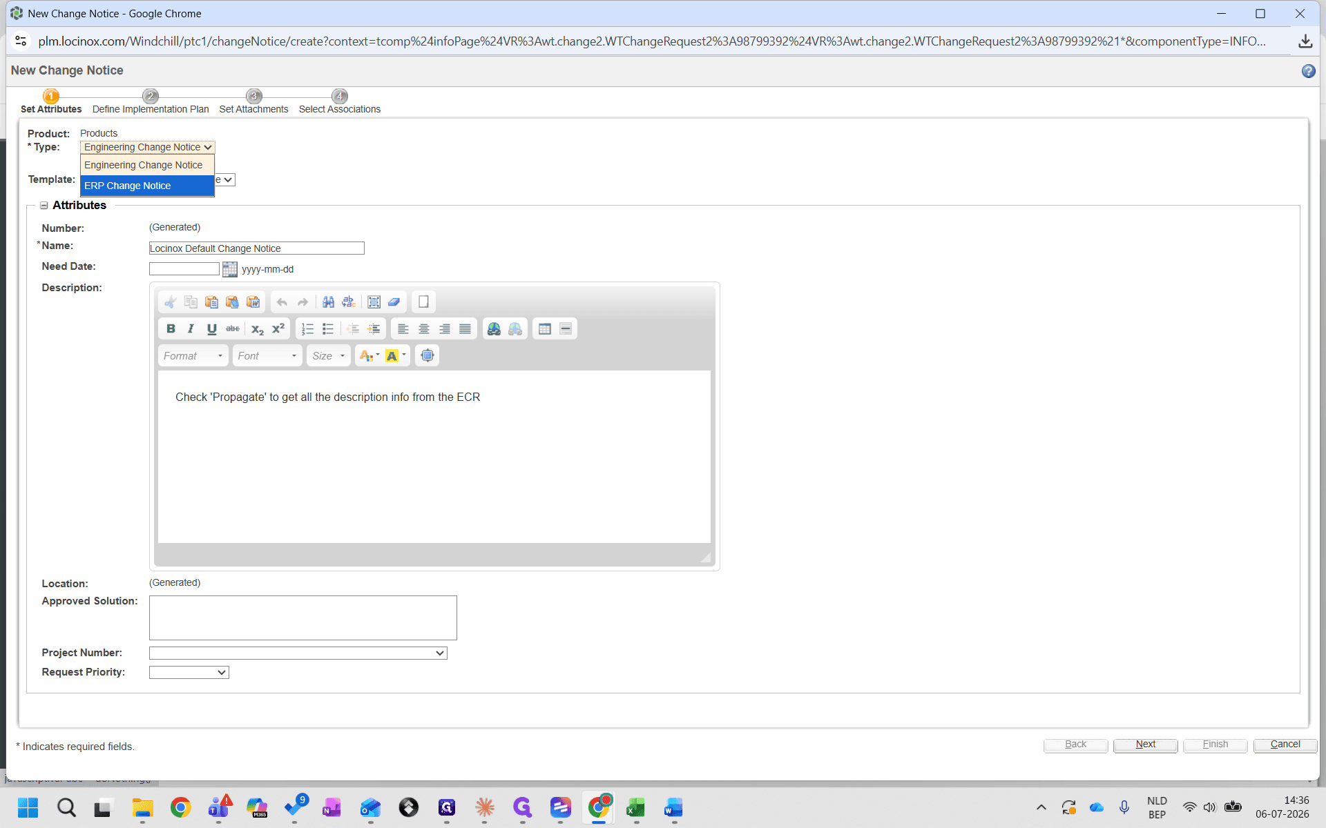 Step #17: Change the notice type to ERP Change Notice.