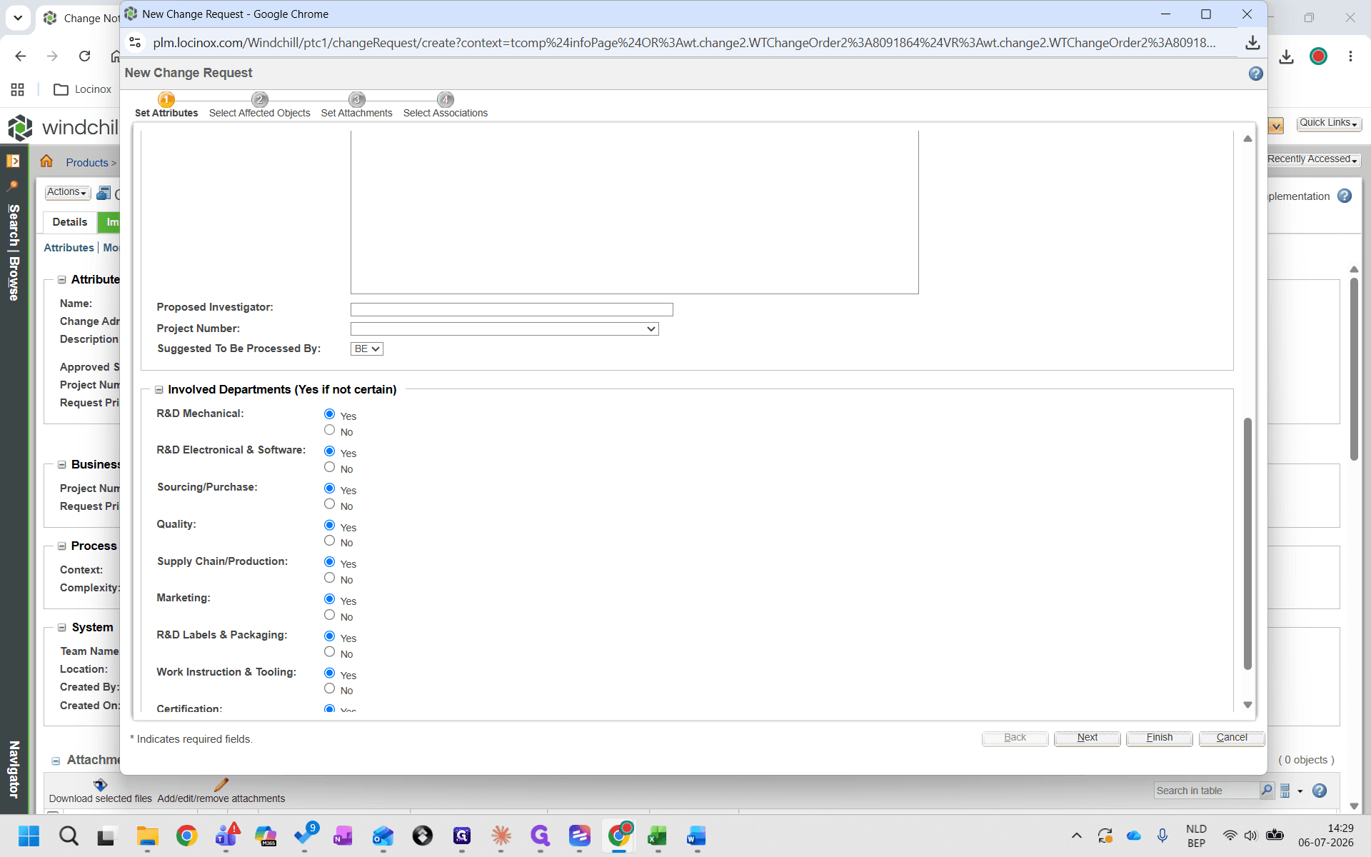 Step #6: Scroll down to the Involved Departments section and indicate which departments are involved by selecting Yes or No for each.
