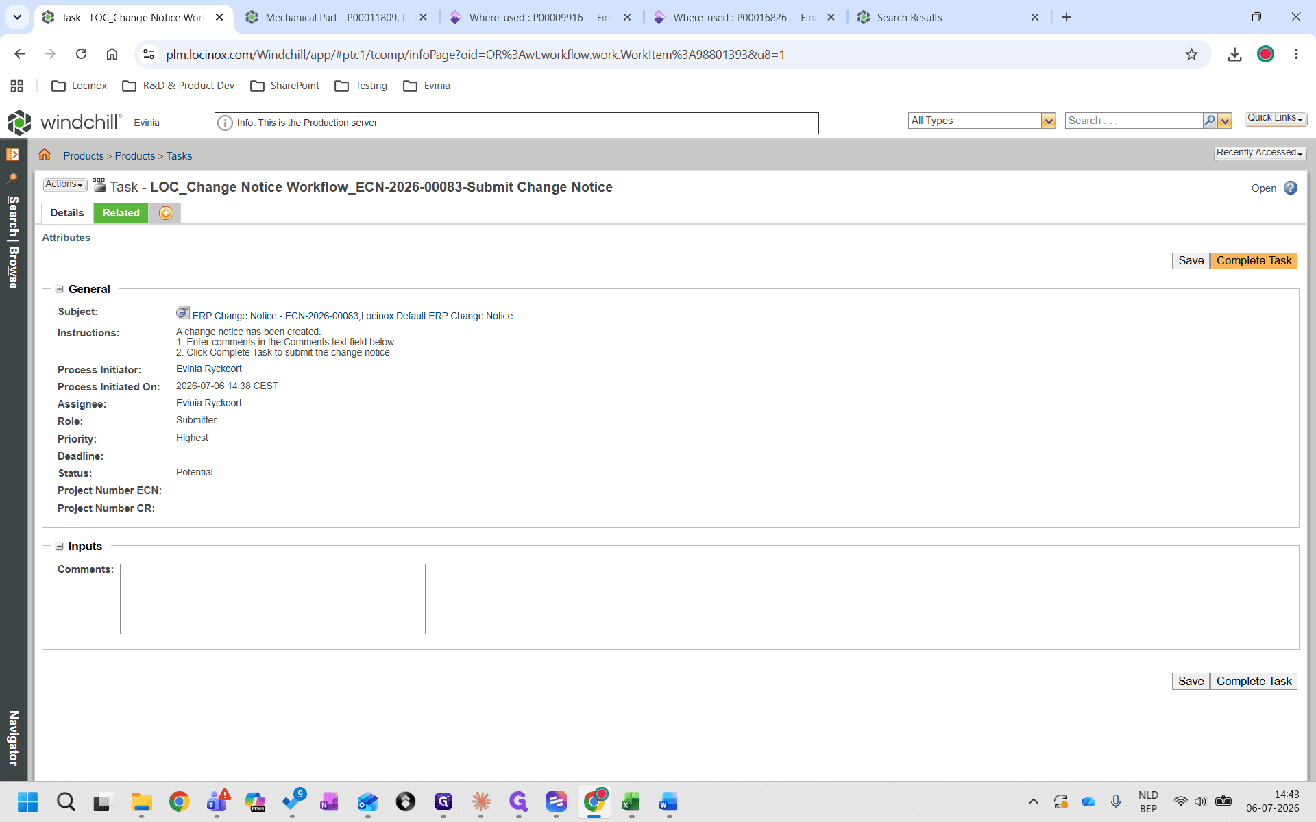 Step #41: Click Complete Task to finalize the workflow and dispatch the changes.