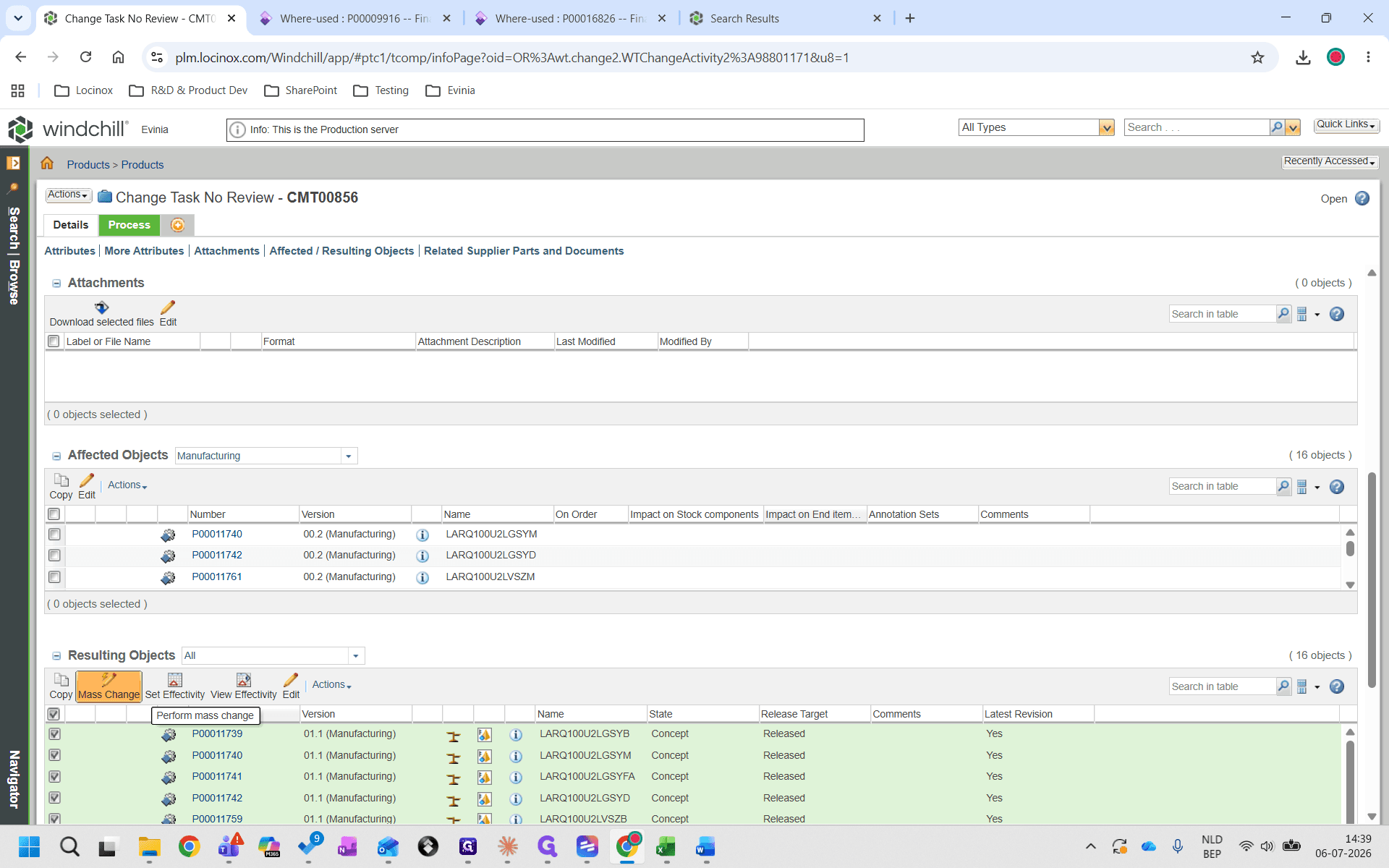 Step #31: From the Resulting Objects toolbar, click the Perform mass change icon.
