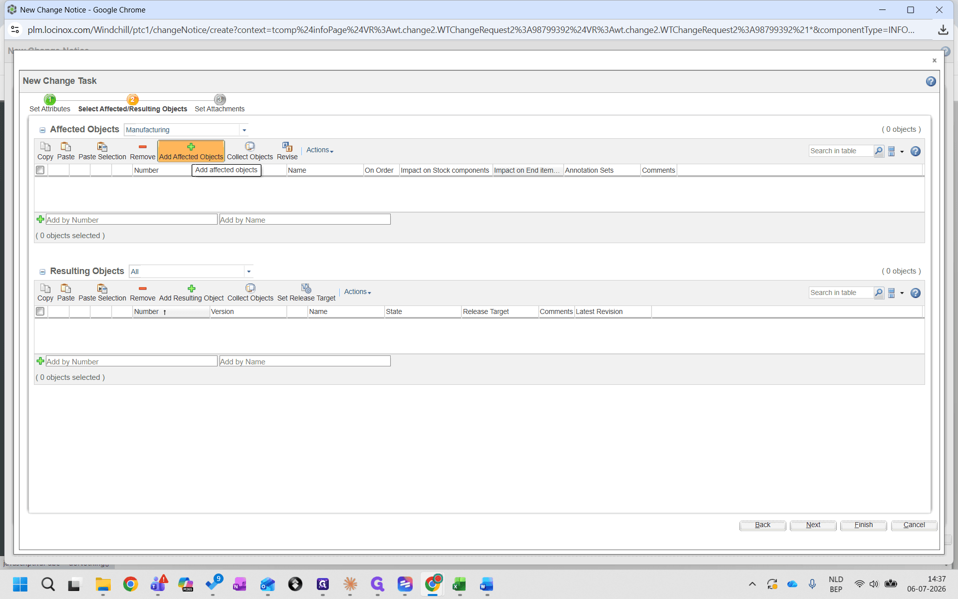 Step #22: Under the Affected Objects section of your change task, click the Add Affected Objects (plus) icon.