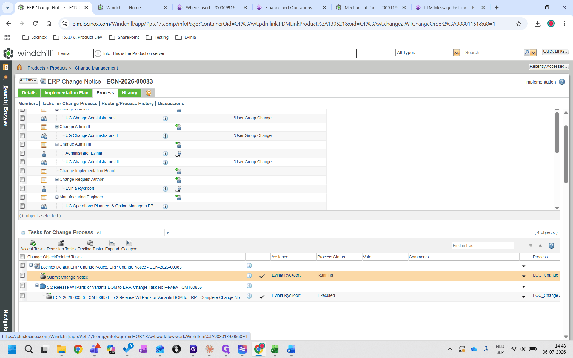 Step #40: Navigate to your user's task list and open the Submit Change Notice task for your ECN.