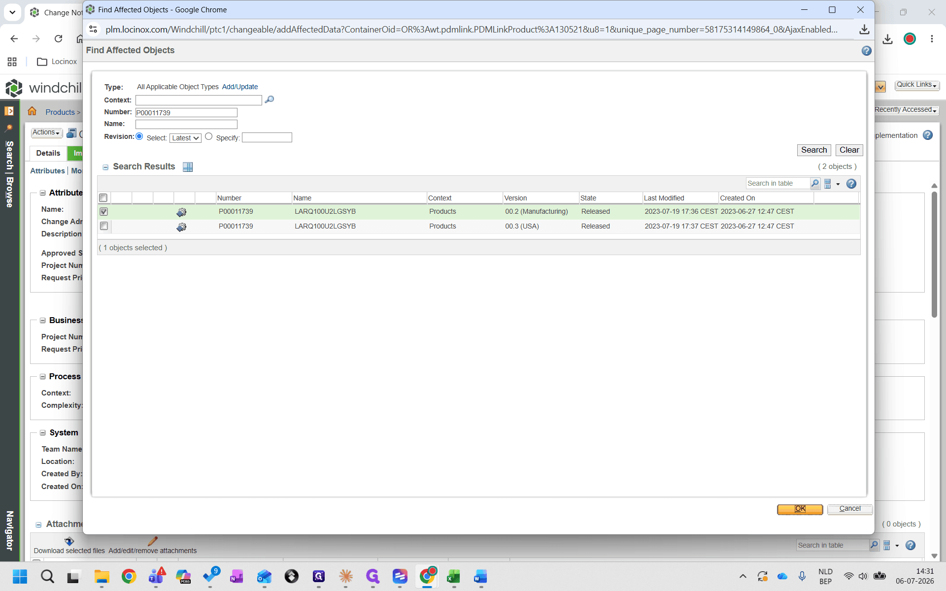 Step #11: Select the appropriate versions of the objects from the results and click OK.
