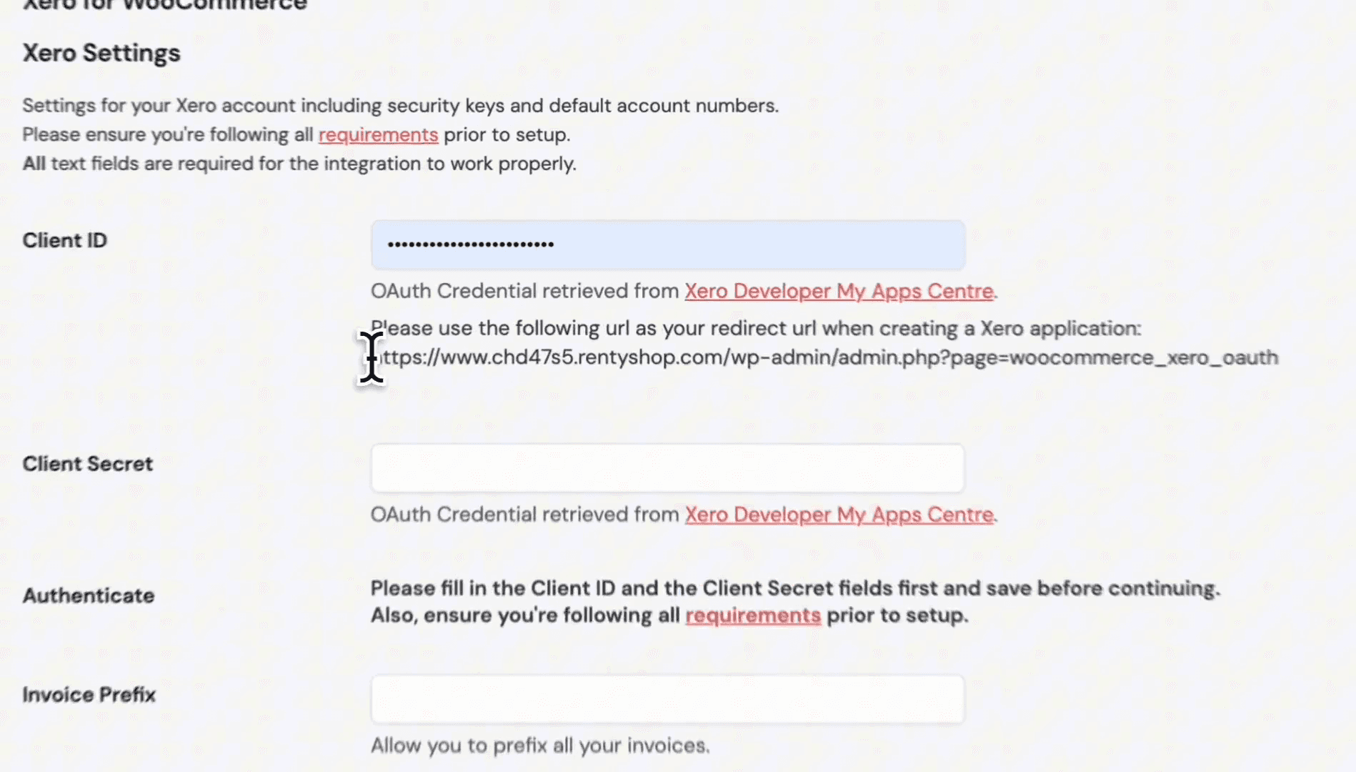 Step #9: Select the Xero app to open its settings, locate the Client ID section, and copy the provided redirect URL.