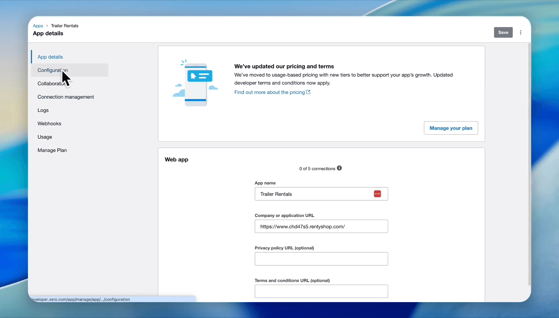 Step #13: In the Xero Developer portal's left menu, click Configuration.