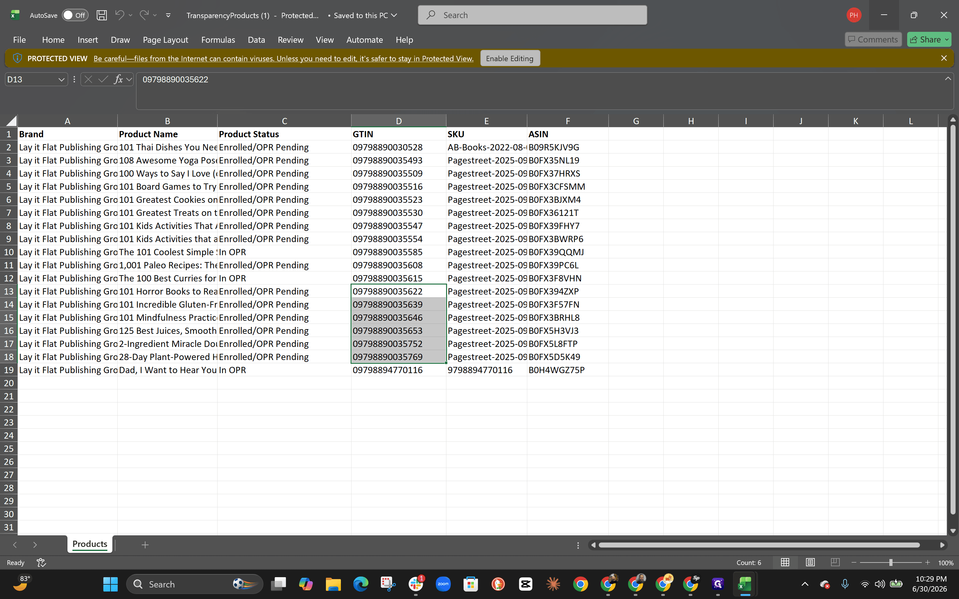 Step #13: Paste the same list of GTINs into the OPR template.
