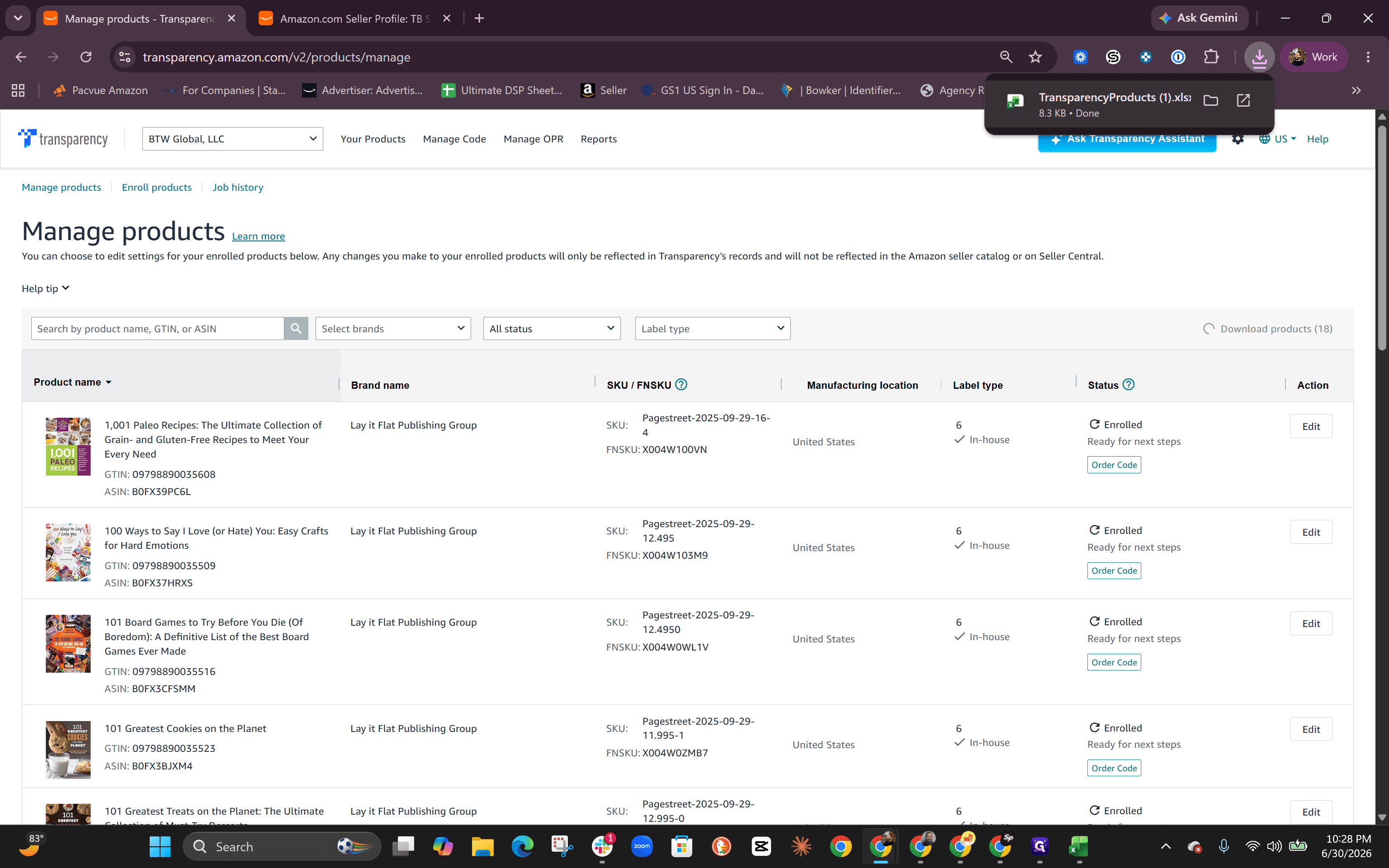 Step #6: Open the downloaded TransparencyProducts spreadsheet.