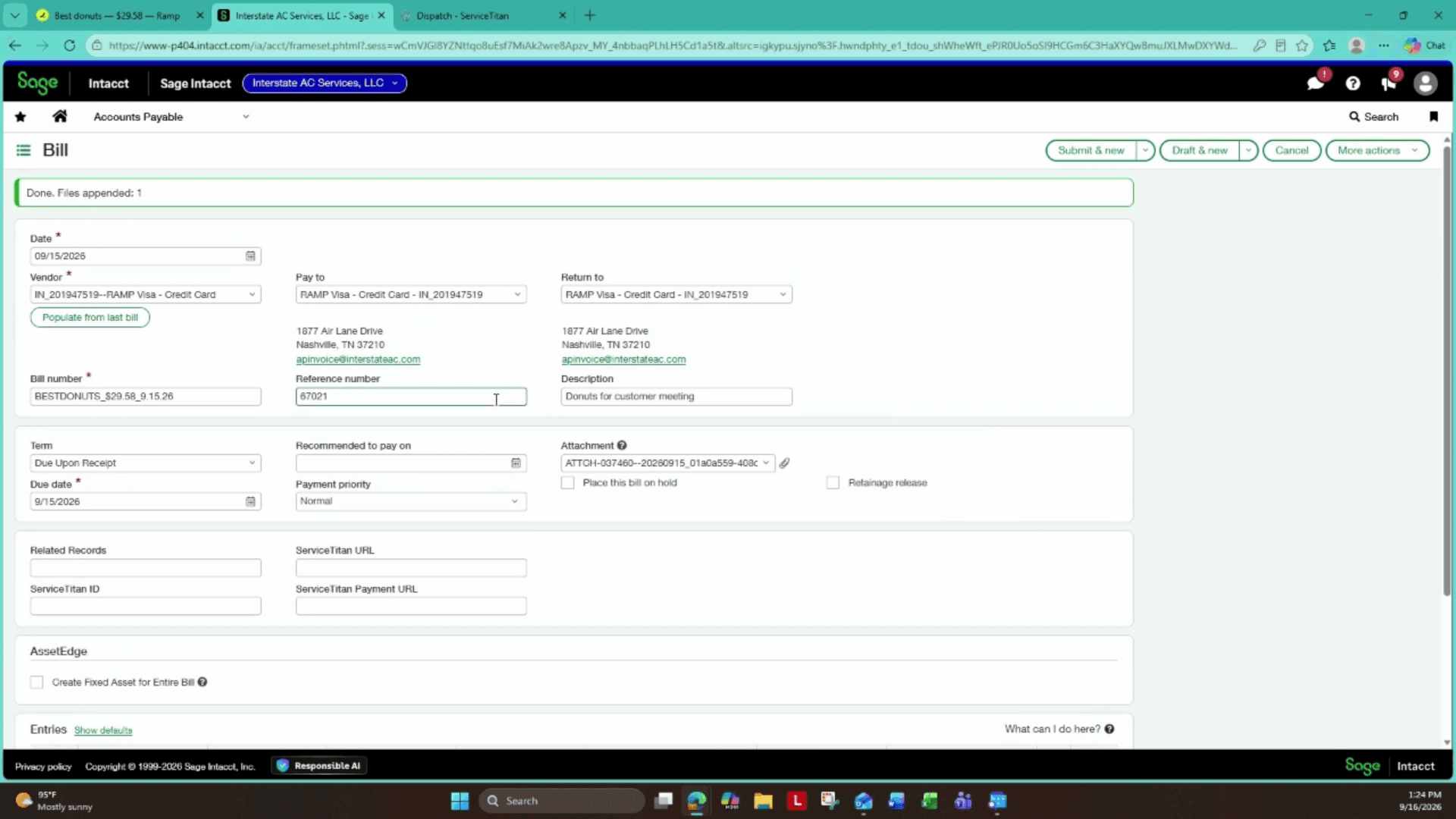 Step #7: Click Submit and New to save the bill and immediately open a blank form for the next transaction.