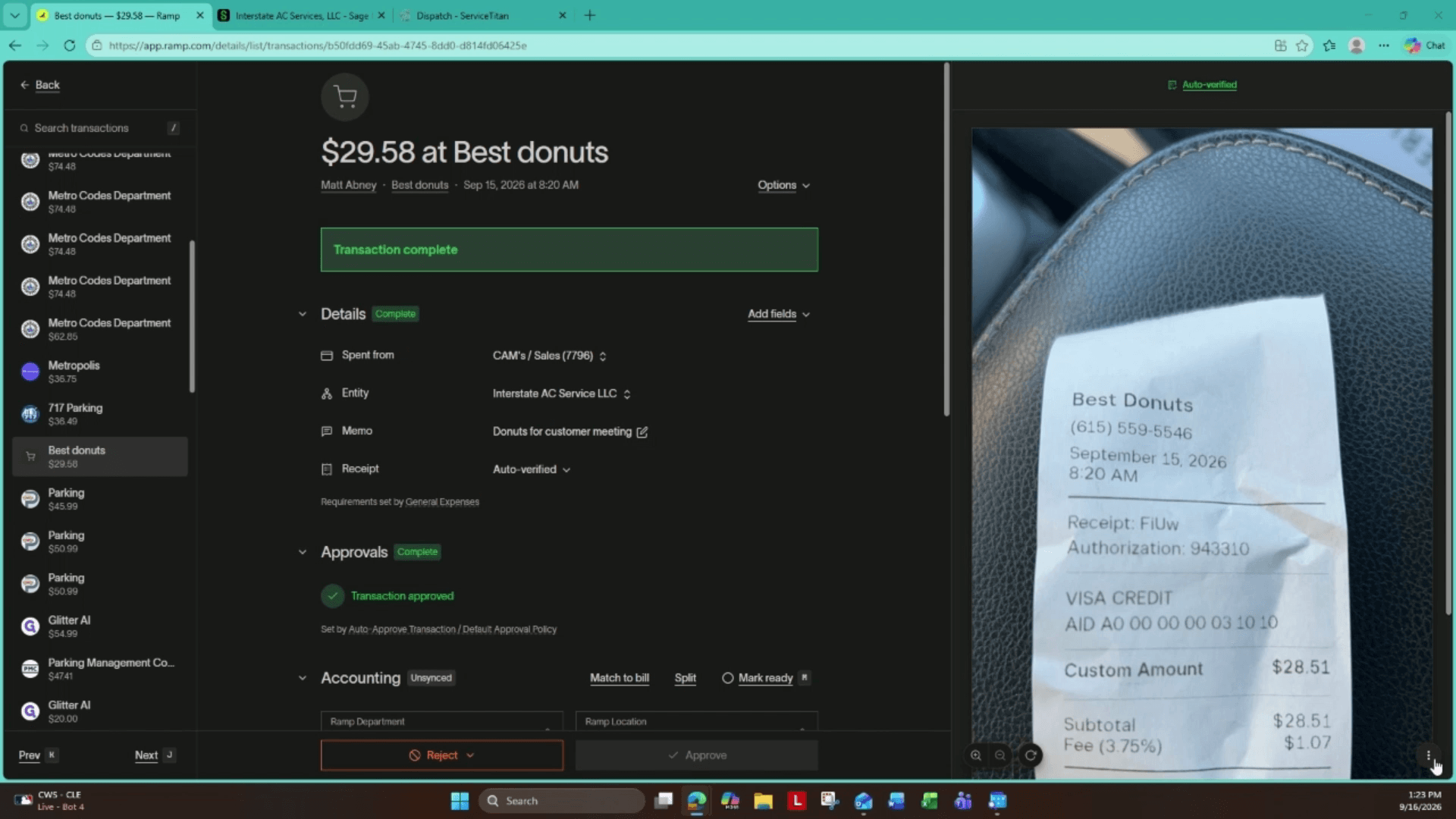 Step #1: Download the receipt from the Ramp transaction details screen.