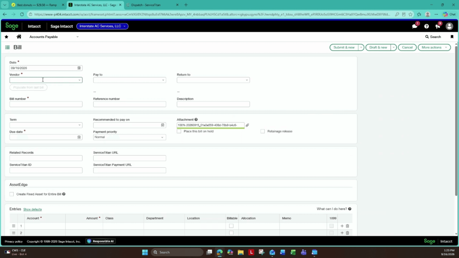Step #2: Select the appropriate vendor from the Vendor dropdown list in the Bill form.