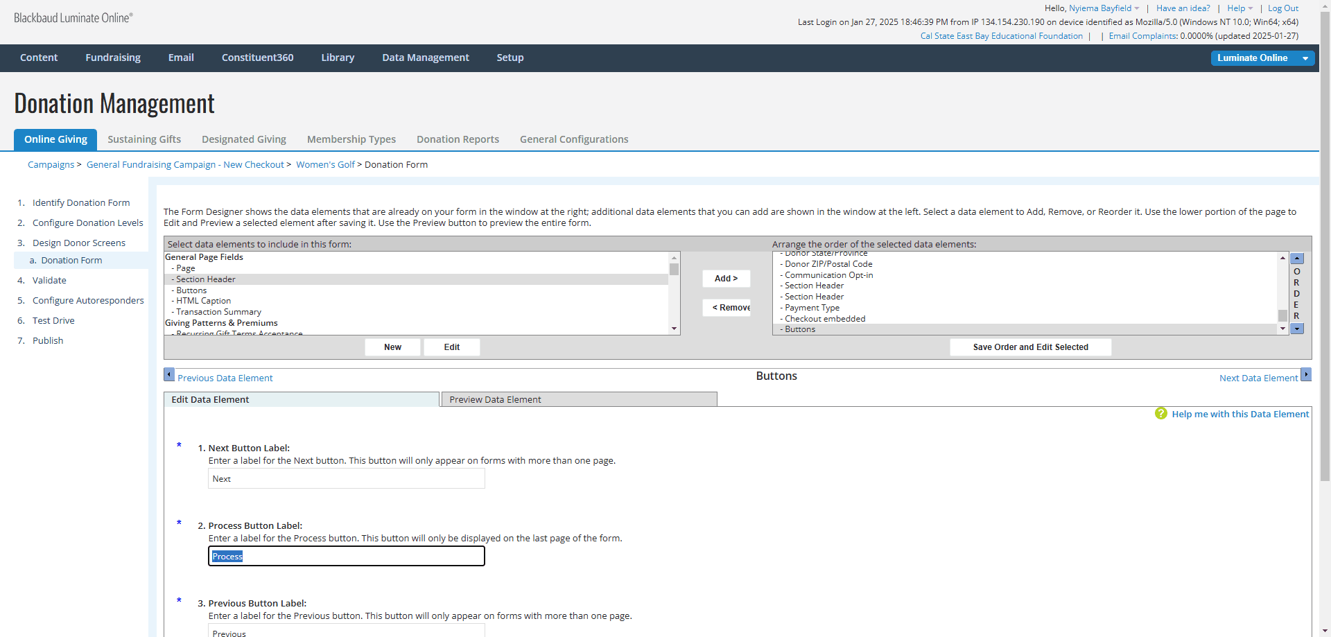 Step #12: Under Process Button Label, change the text from "Process" to "Submit".