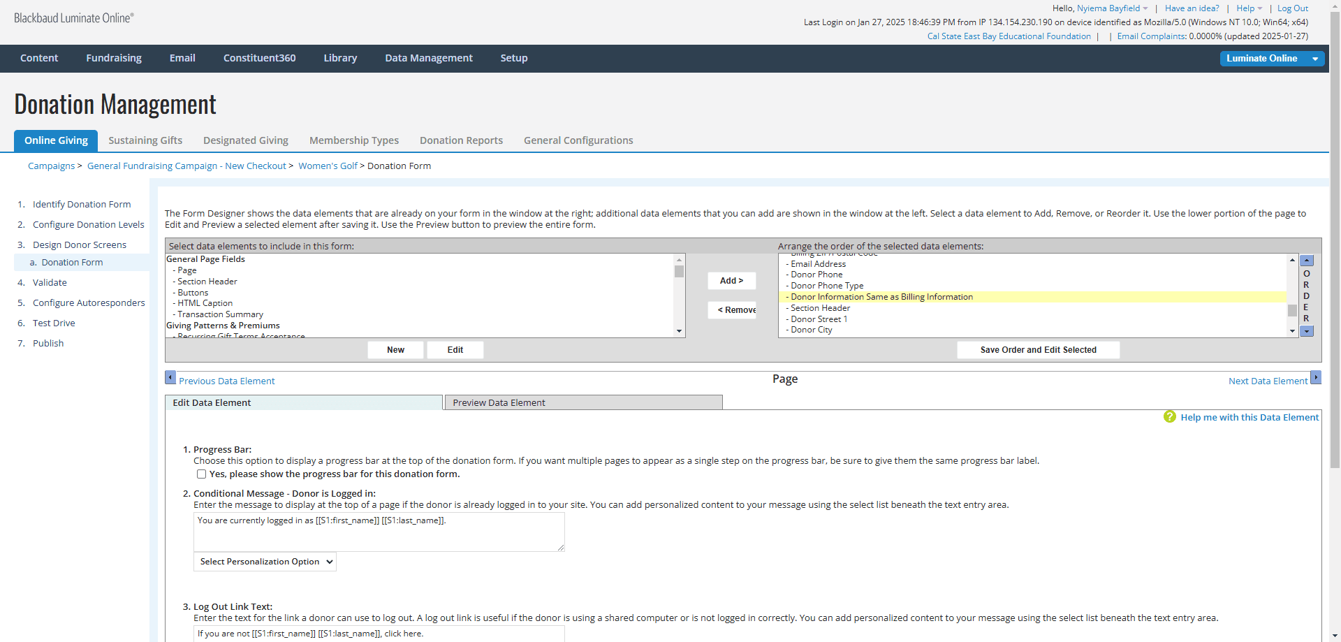 Step #14: In the top right panel, Click on "Donor Information Same as Billing Information"