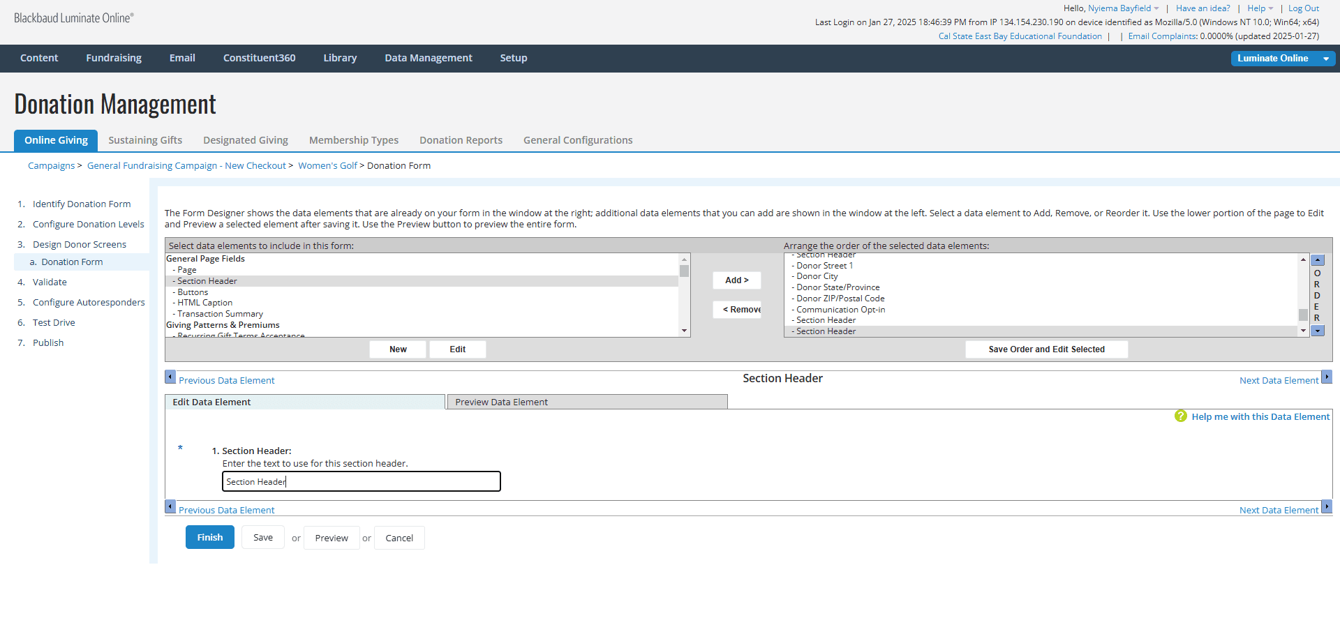 Step #8: Change the text displayed from "Section Header" to "Payment Details".
