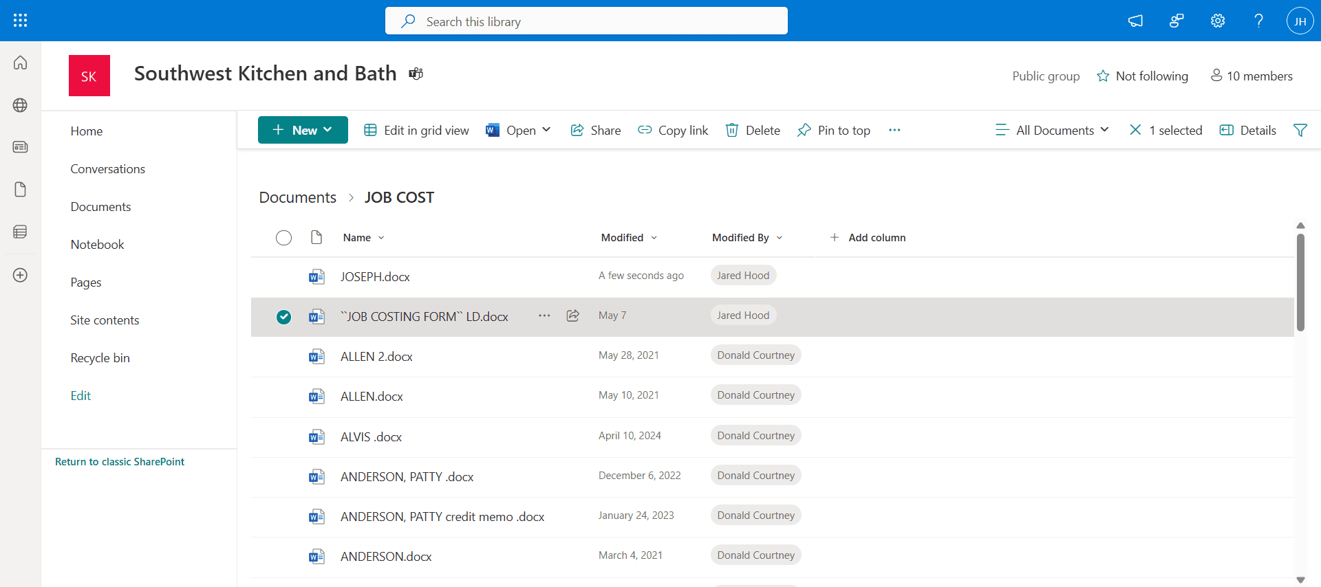 Step #14: You can see the "Joseph" job cost form has automatically been saved in the cloud drive