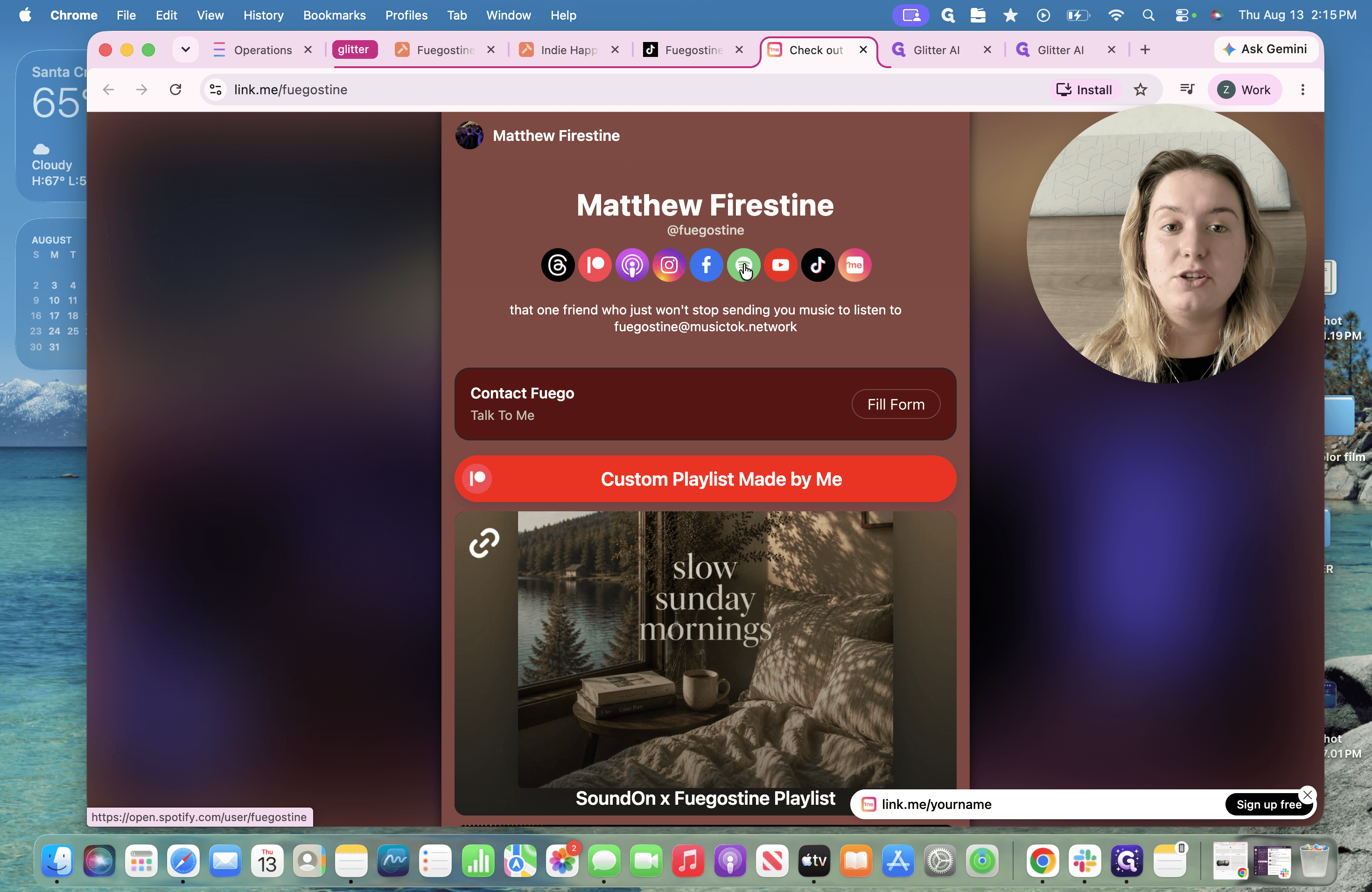 Step #5: Select the Spotify icon or direct playlist link to open their curator profile natively in the streaming app.