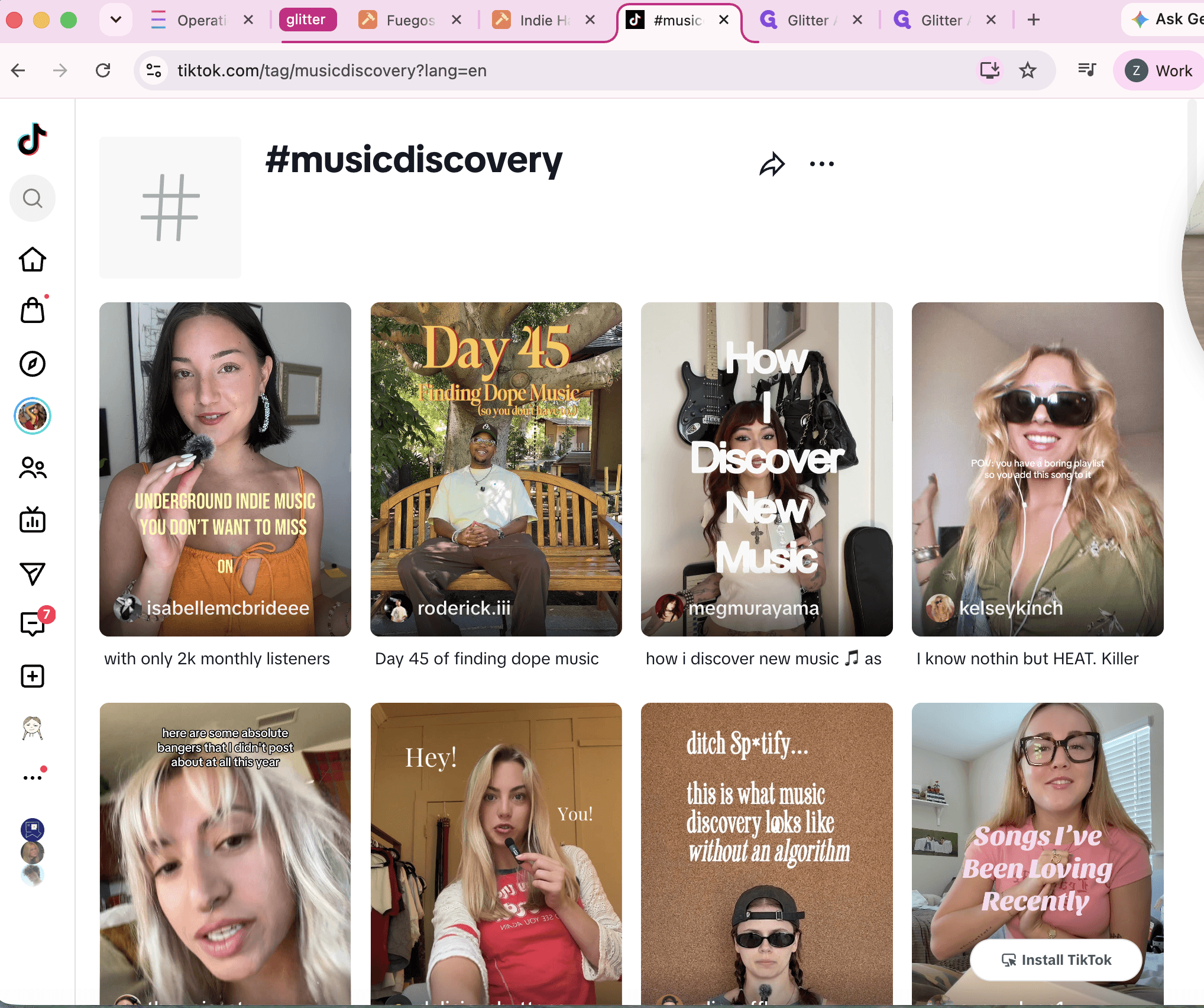 Step #1: Navigate to TikTok (or Instagram) and search for a discovery hashtag, such as #musicdiscovery, to view popular curator content.