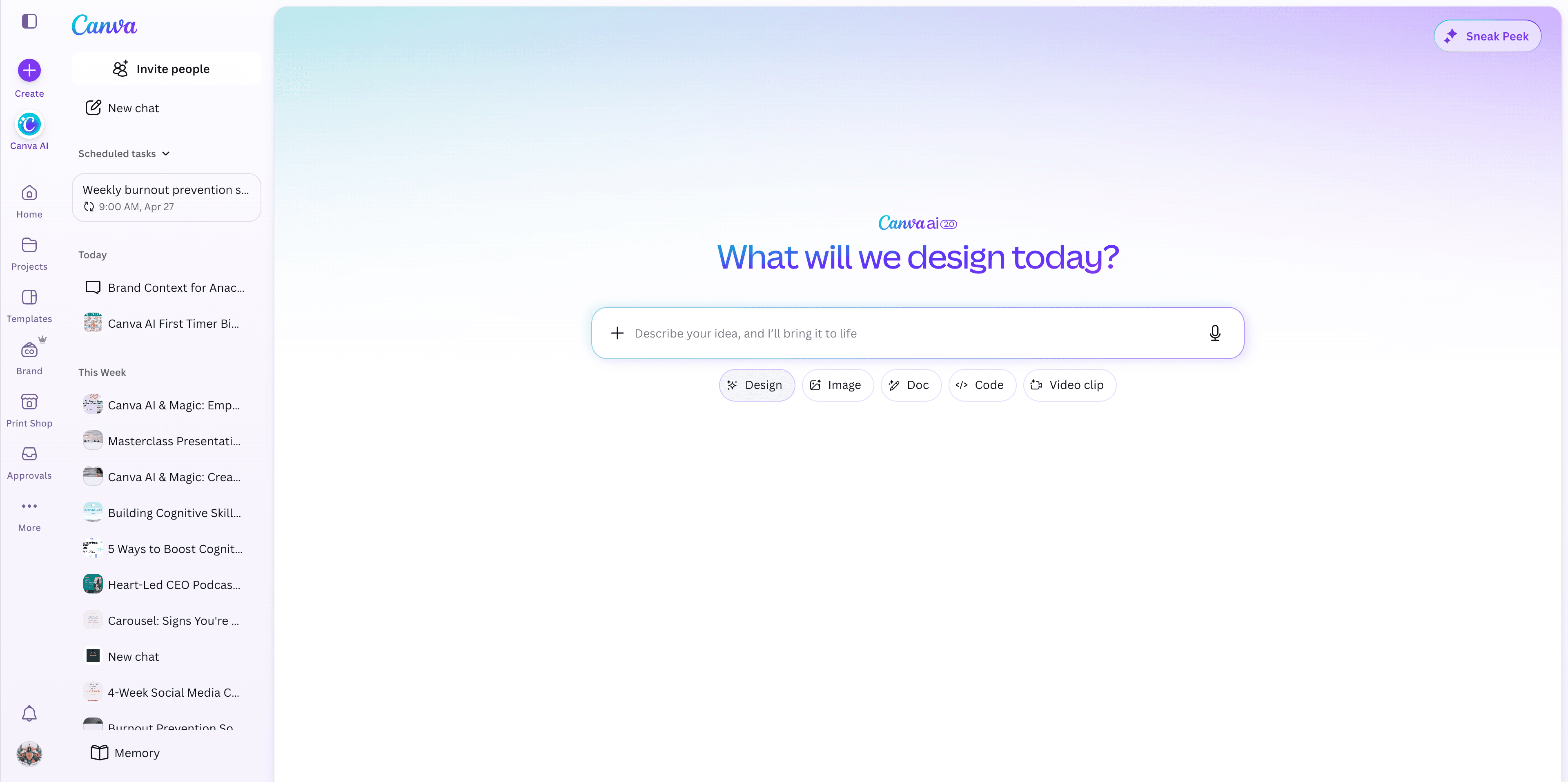 Step #1: From the Canva homepage, select Design.