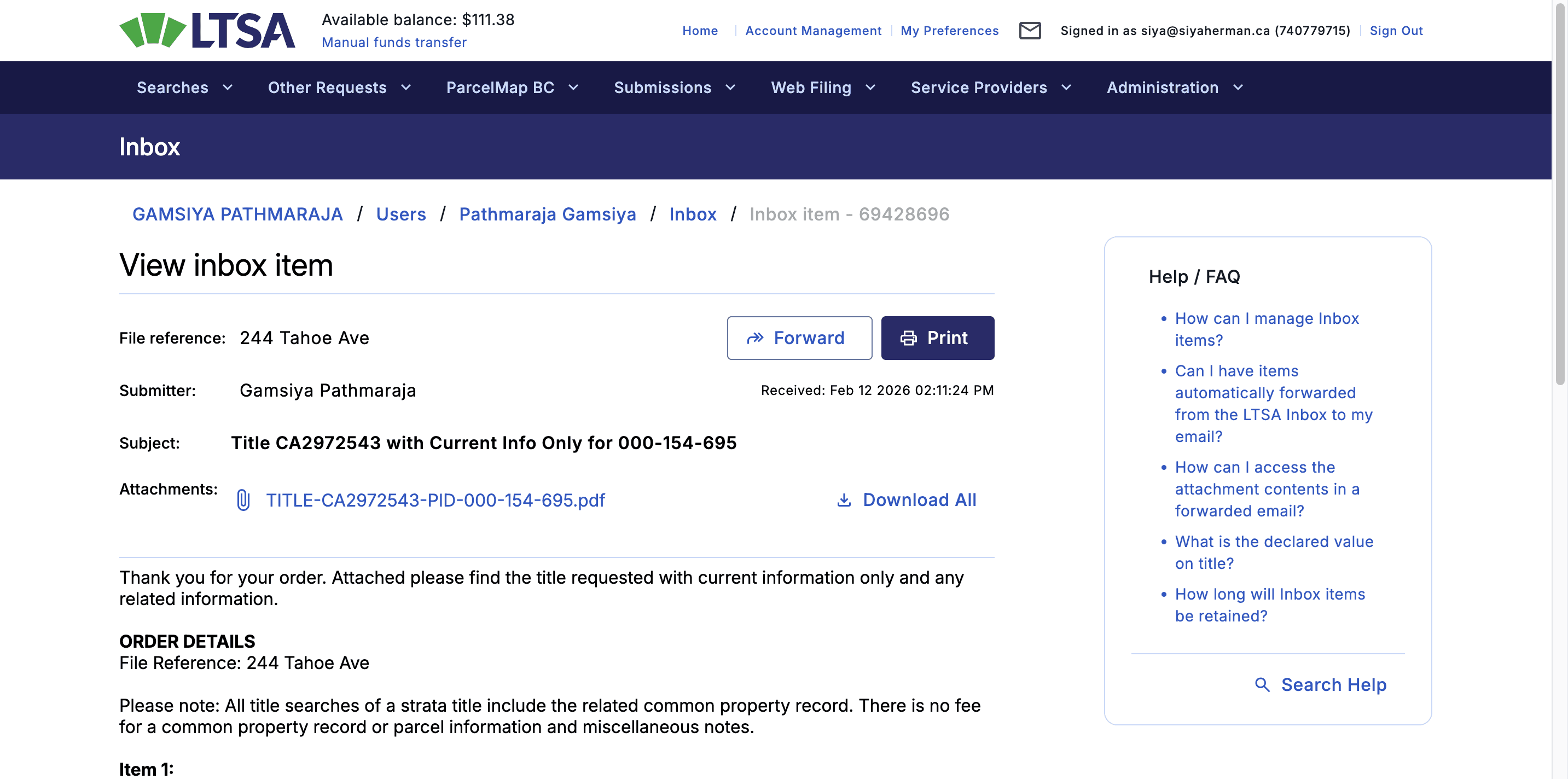Step #11: Click on "TITLE - CA2972543 - PID - 000-154-695.pdf"