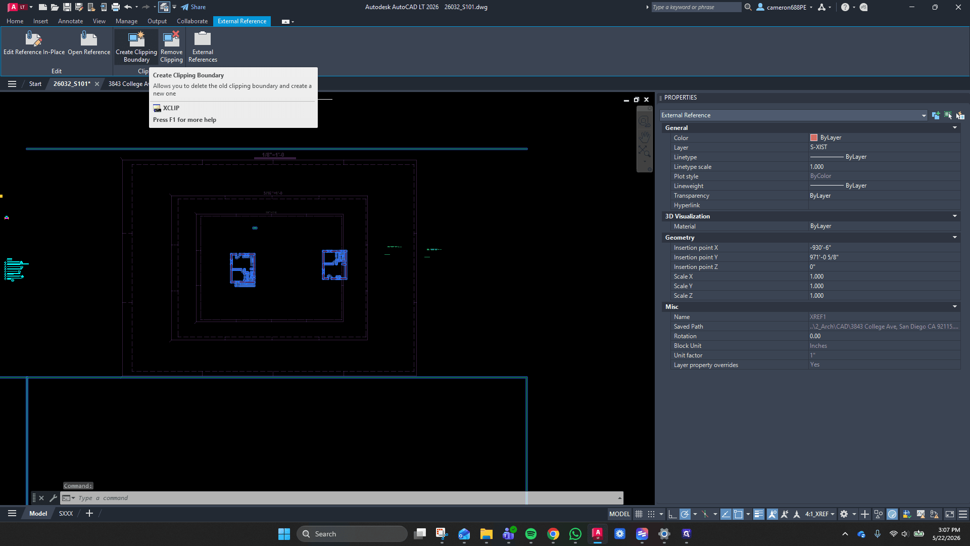 Step #4: Click Create Clipping Boundary in the External Reference ribbon tab.