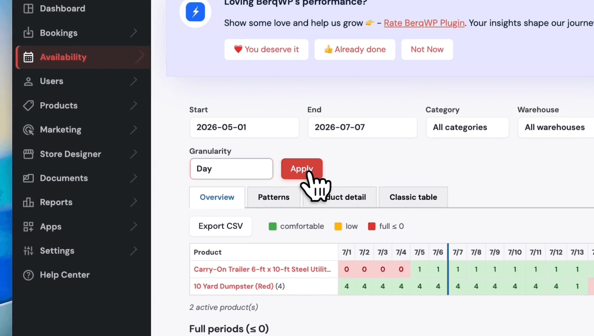 Step #6: Click Apply to generate your availability grid.