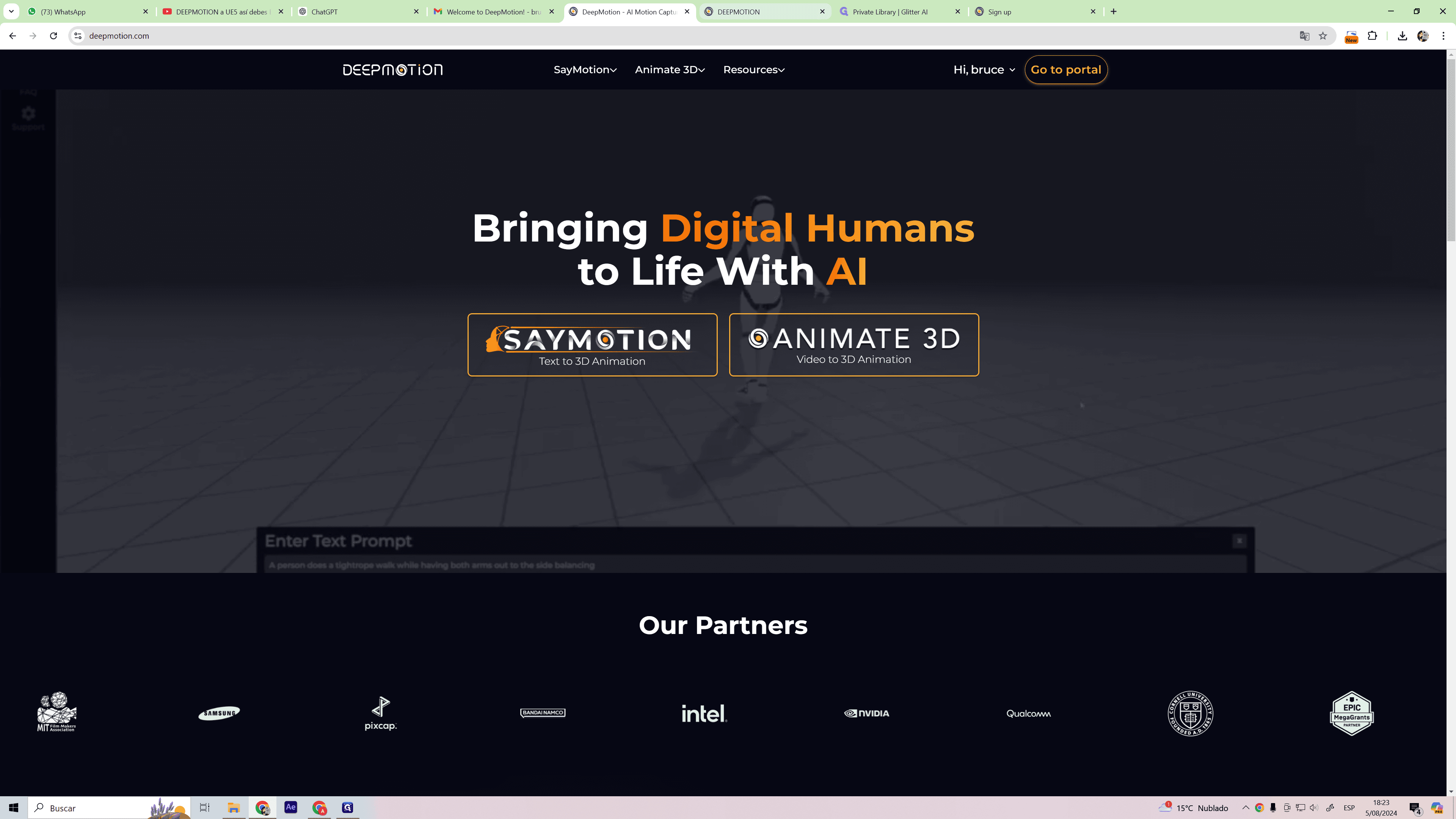 Step #1: Una vez abierto deepmotion ubicamos la seccion ANIMATE 3D