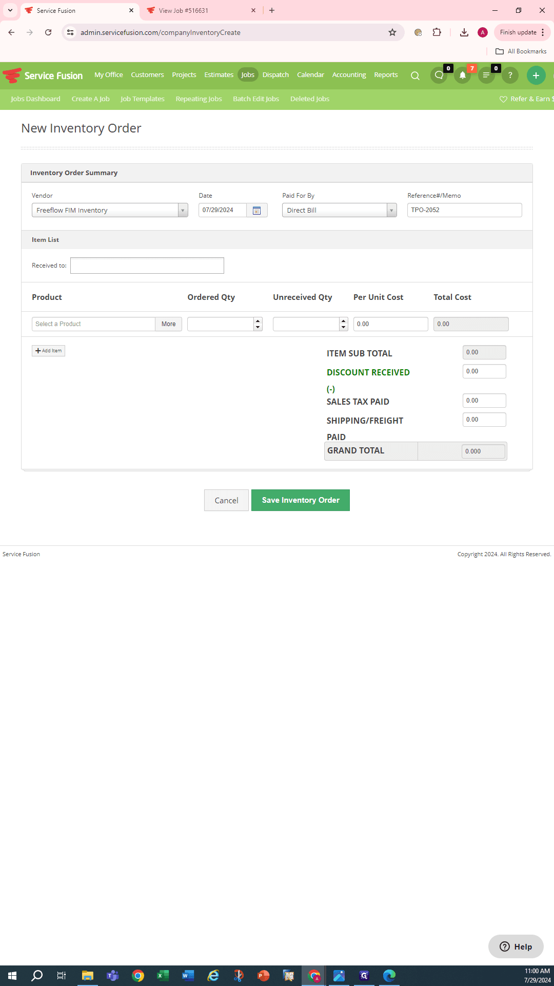 Step #11: Double click Received to: box, and a list of Vans/ warehouses will come up as a Scroll list, pick which van or warehouse you want the parts to be Transfer to.