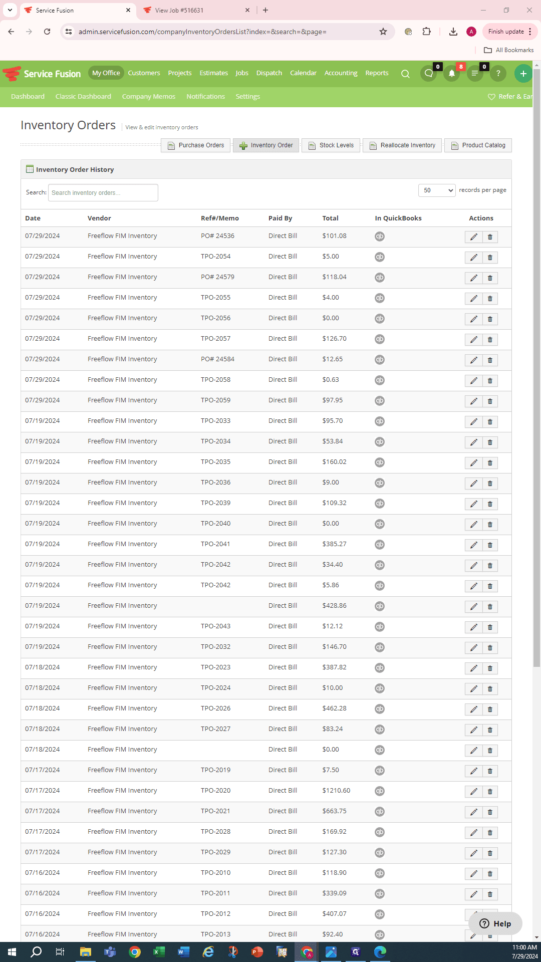 Step #5: Click on "Inventory Order in Service Fusion"