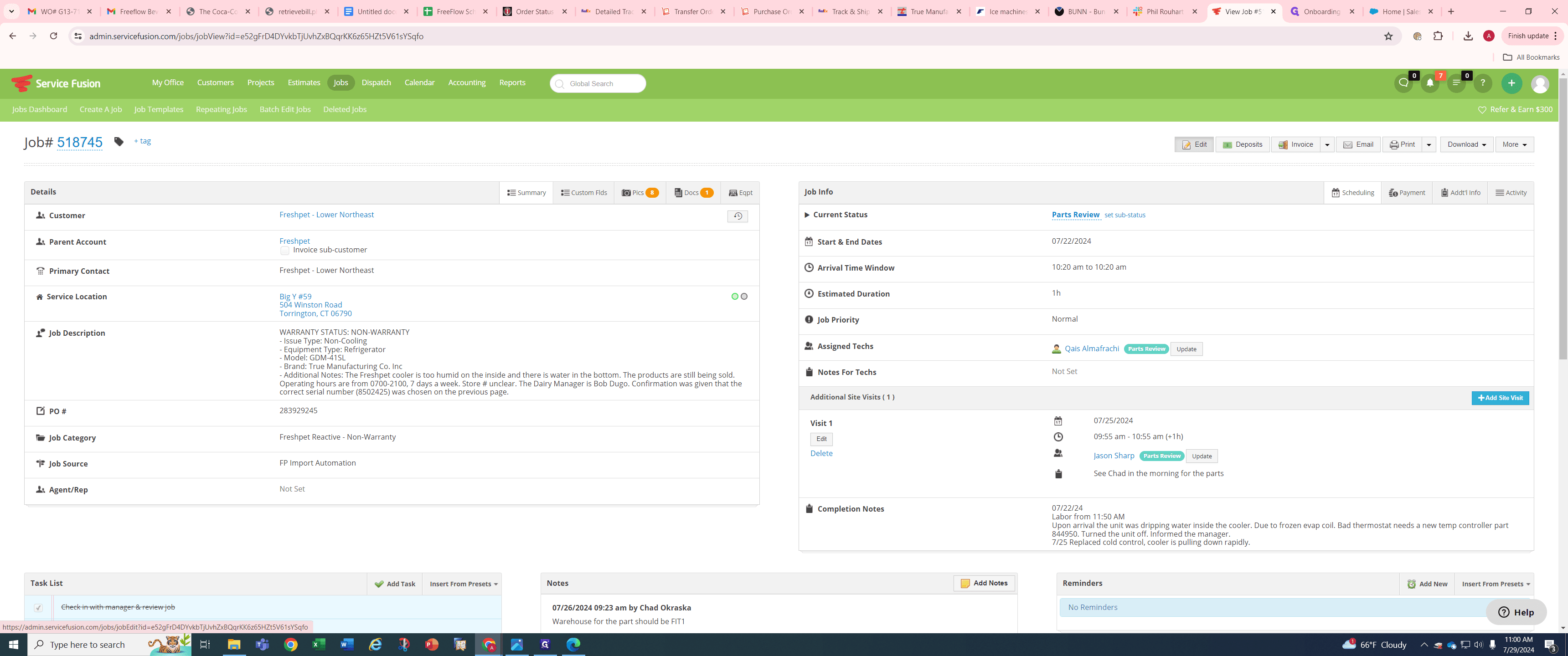 Step #18: If you need to fix a Non-inventory part request, Click on "Edit" in the Service Call
