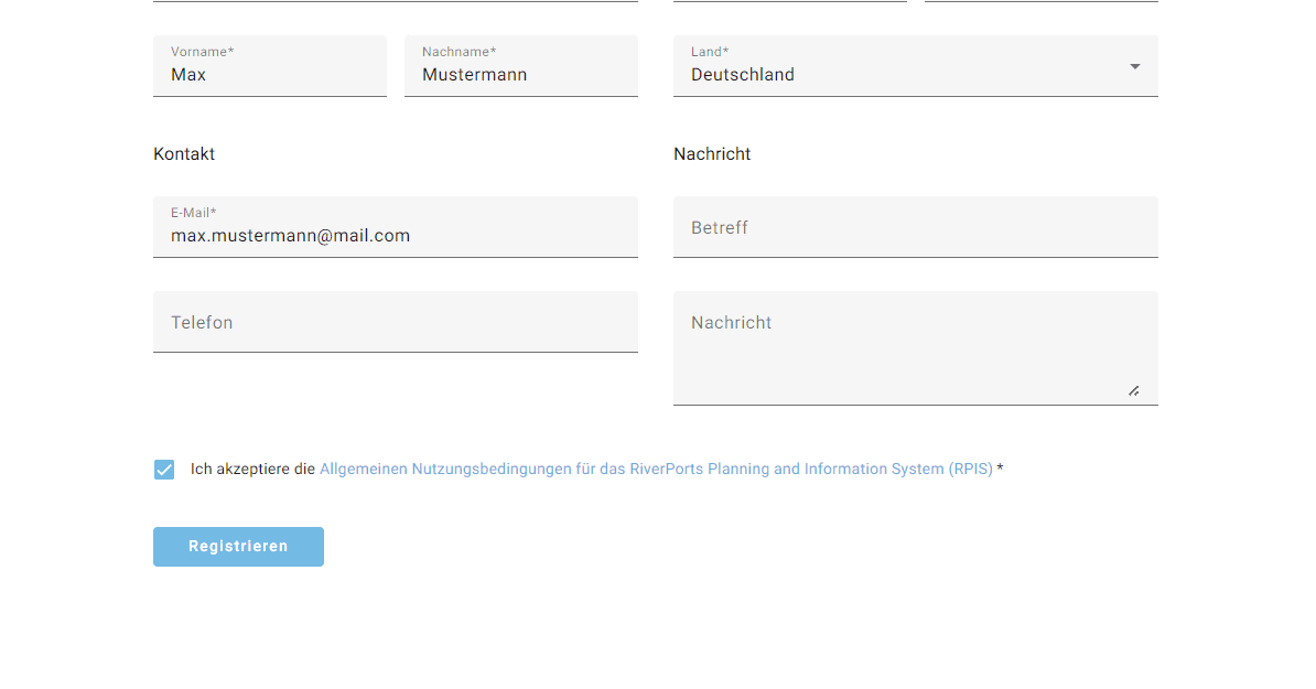 Step #4: Setzen Sie das Häkchen, um die Allgemeinen Nutzungsbedingungen zu akzeptieren, und klicken Sie auf „Registrieren", um Ihre Anfrage zu senden.