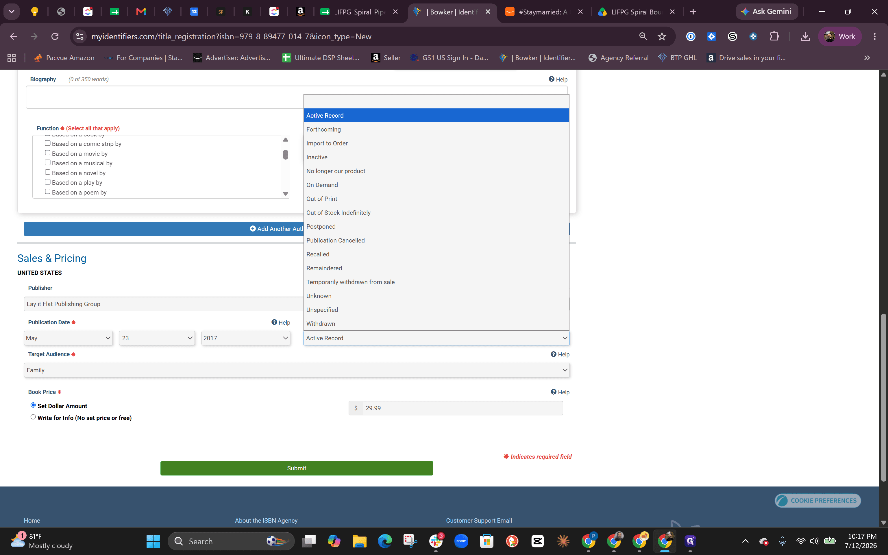 Step #9: Set the Title Status to Active Record.