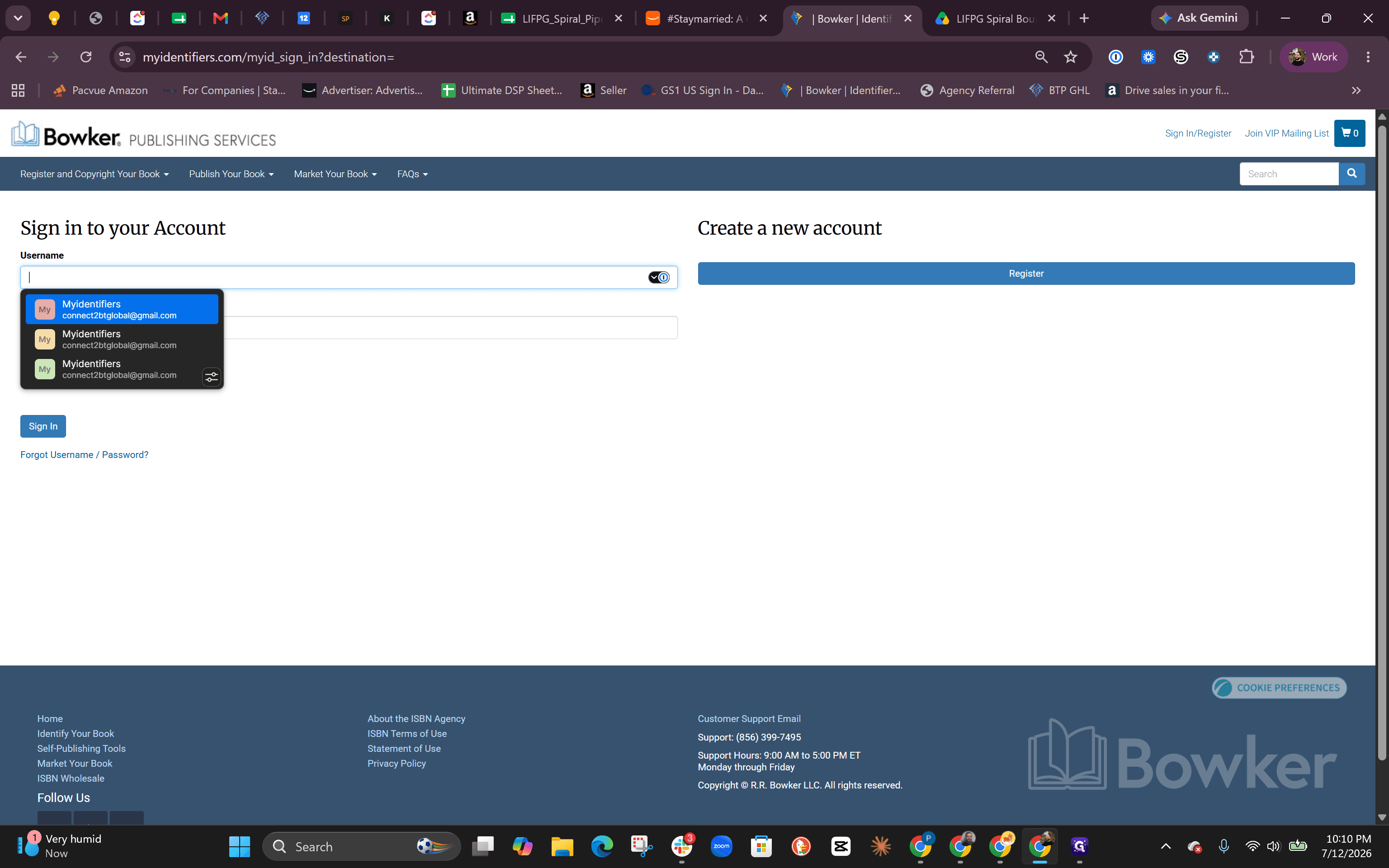Step #4: Log in to the Bowker Publishing Services website using your saved credentials.
