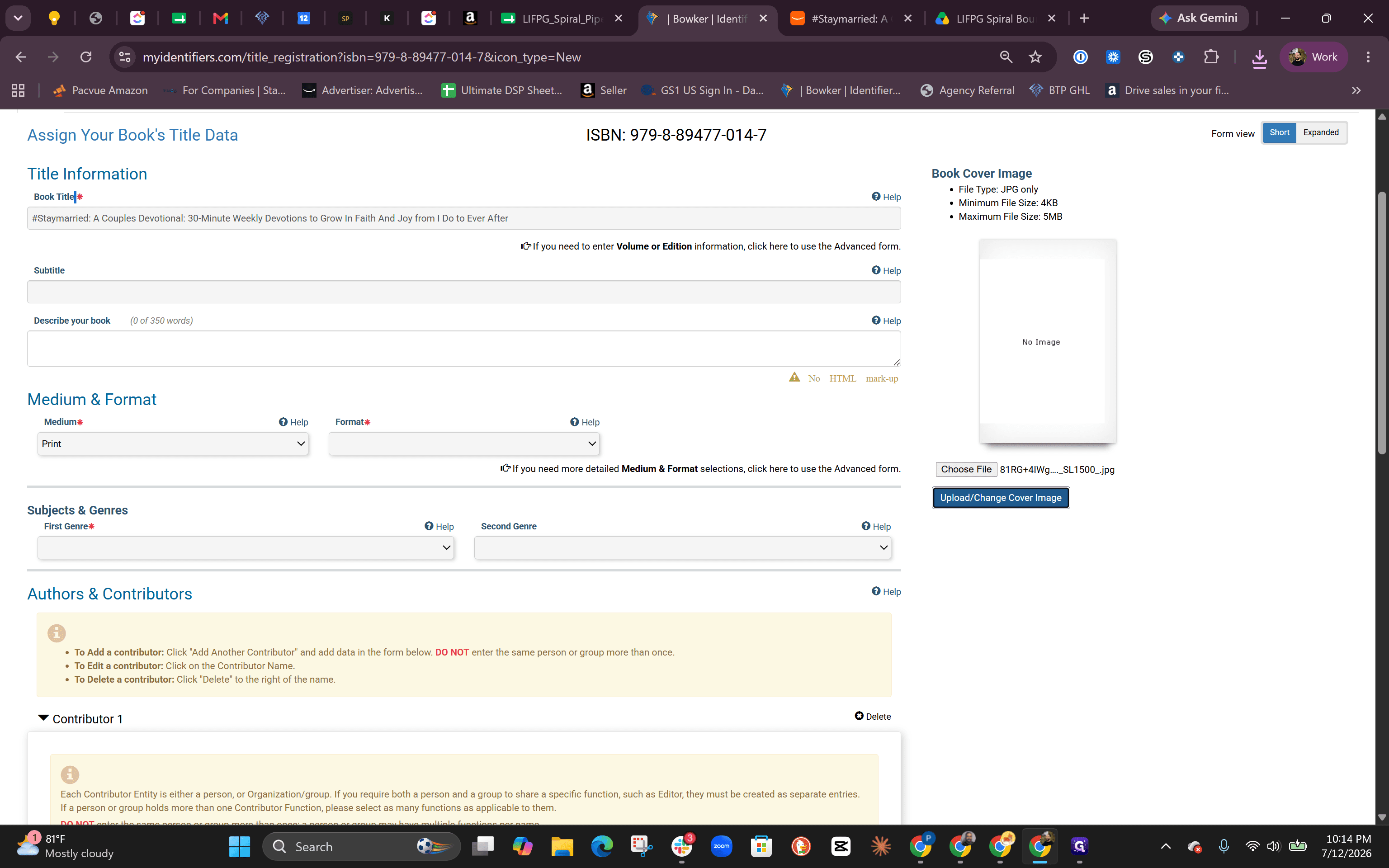 Step #8: Choose the file you saved (first button) and then Upload / Change Cover Image to attach the file to the listing.