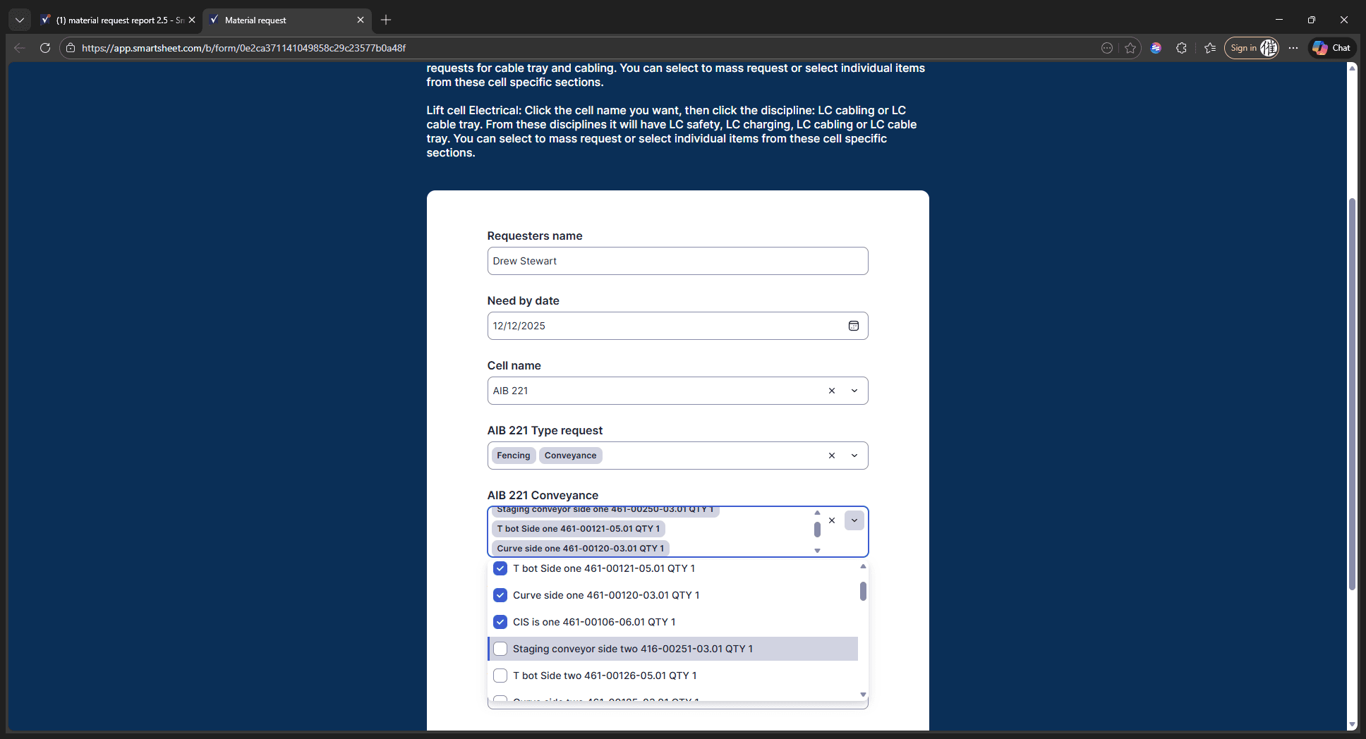 Step #15: Double-click on "Staging conveyor side two 416-00251-03.01 QTY 1"