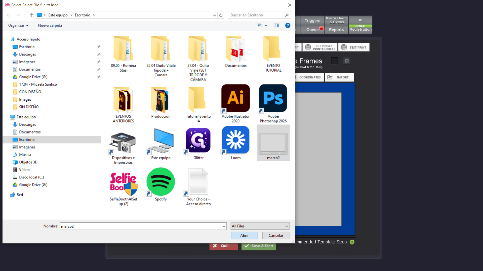 Step #8: Selecciona tu archivo de overlay deseado (por ejemplo, marco2) y haz clic en Abrir.