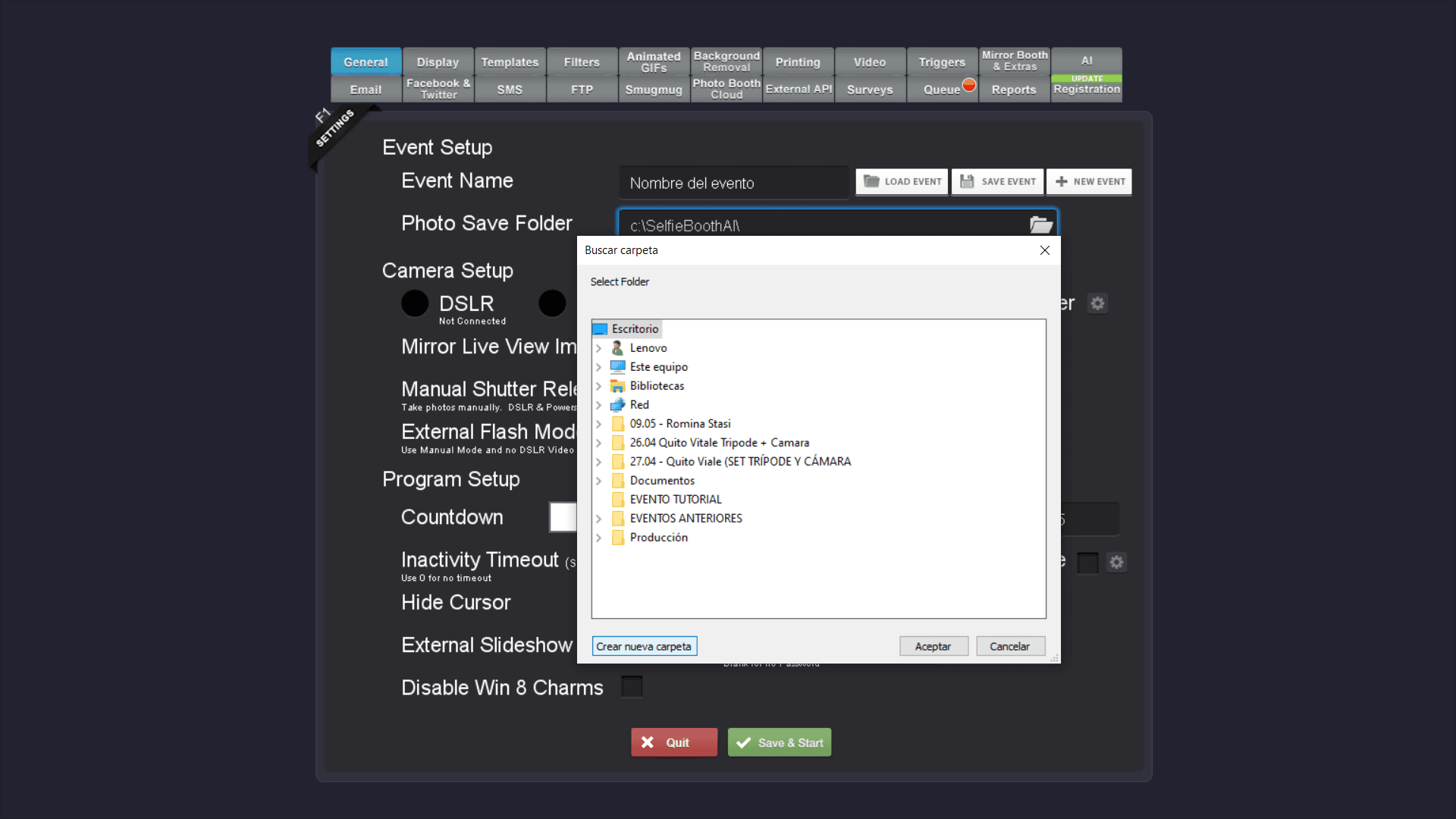 Step #3: Haz clic en Crear nueva carpeta para alojar los archivos del evento.